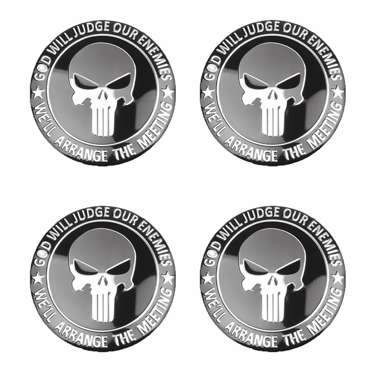 Naklejki na kołpaki i koło czaszki Punisher 56 mm 4 sztuki