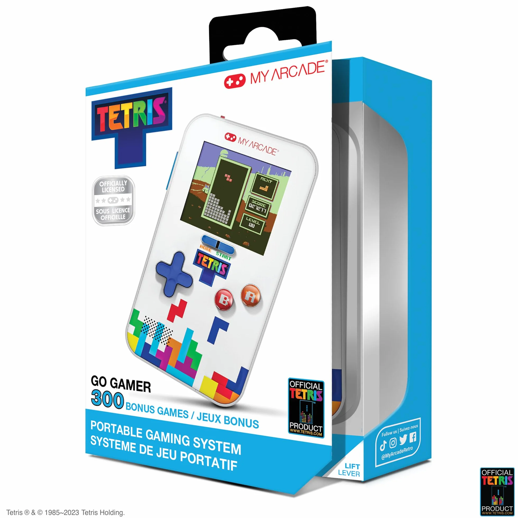My Arcade Tetris Go Gamer: Retro gra wideo, ręczna konsola Tetris z 301 grami dla dzieci i dorosłych, ekran 2,5 cala