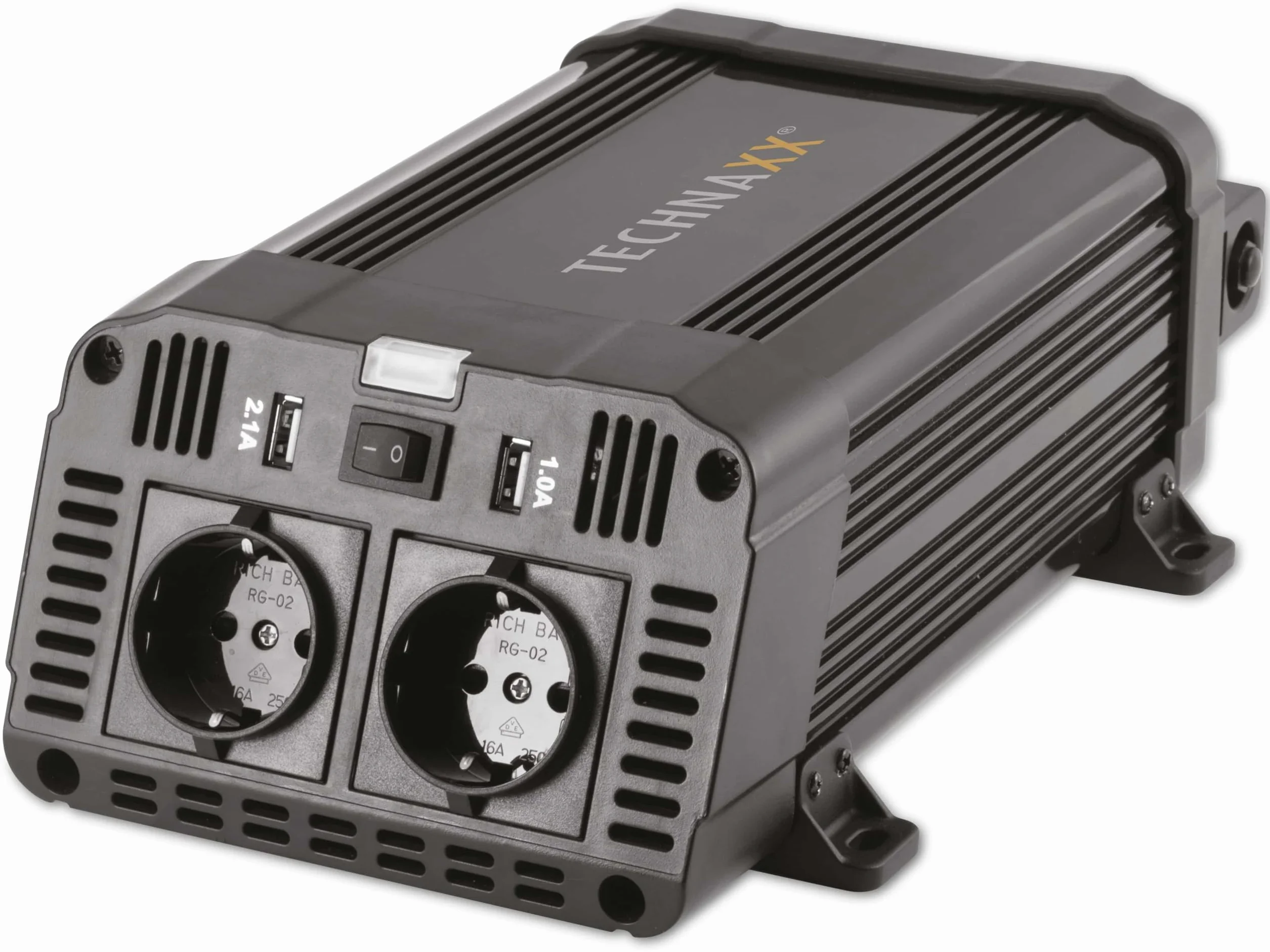 Technaxx Falownik samochodowy 12V 230V 1200W 2400W inwerter z 2 wtyczkami Schuko i 2x USB