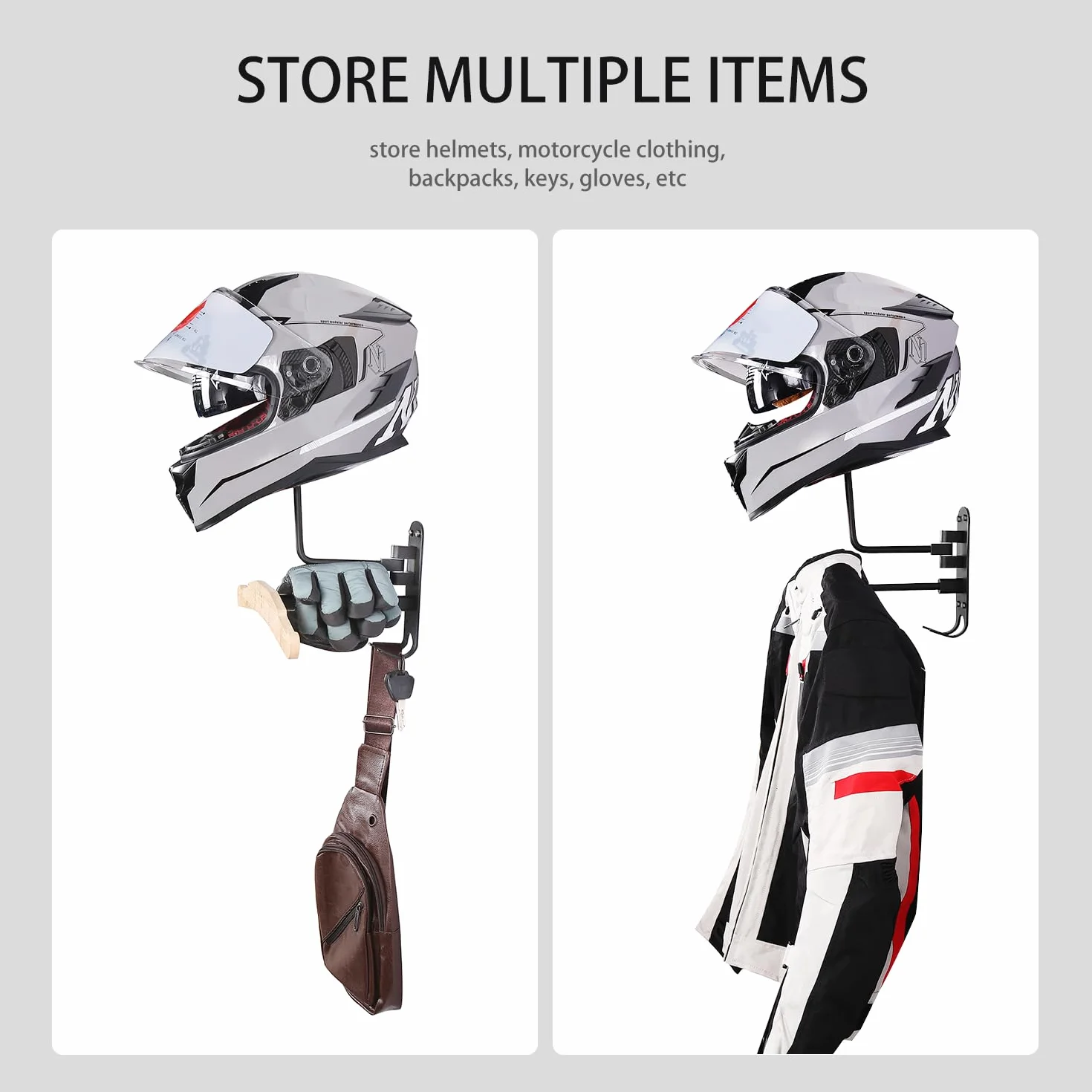 Uchwyt ścienny kask motocyklowy obrót o 180 stopni uchwyt na kask motocyklowy hak do zawieszenia kasku motocyklowego i kurtki na ścianie