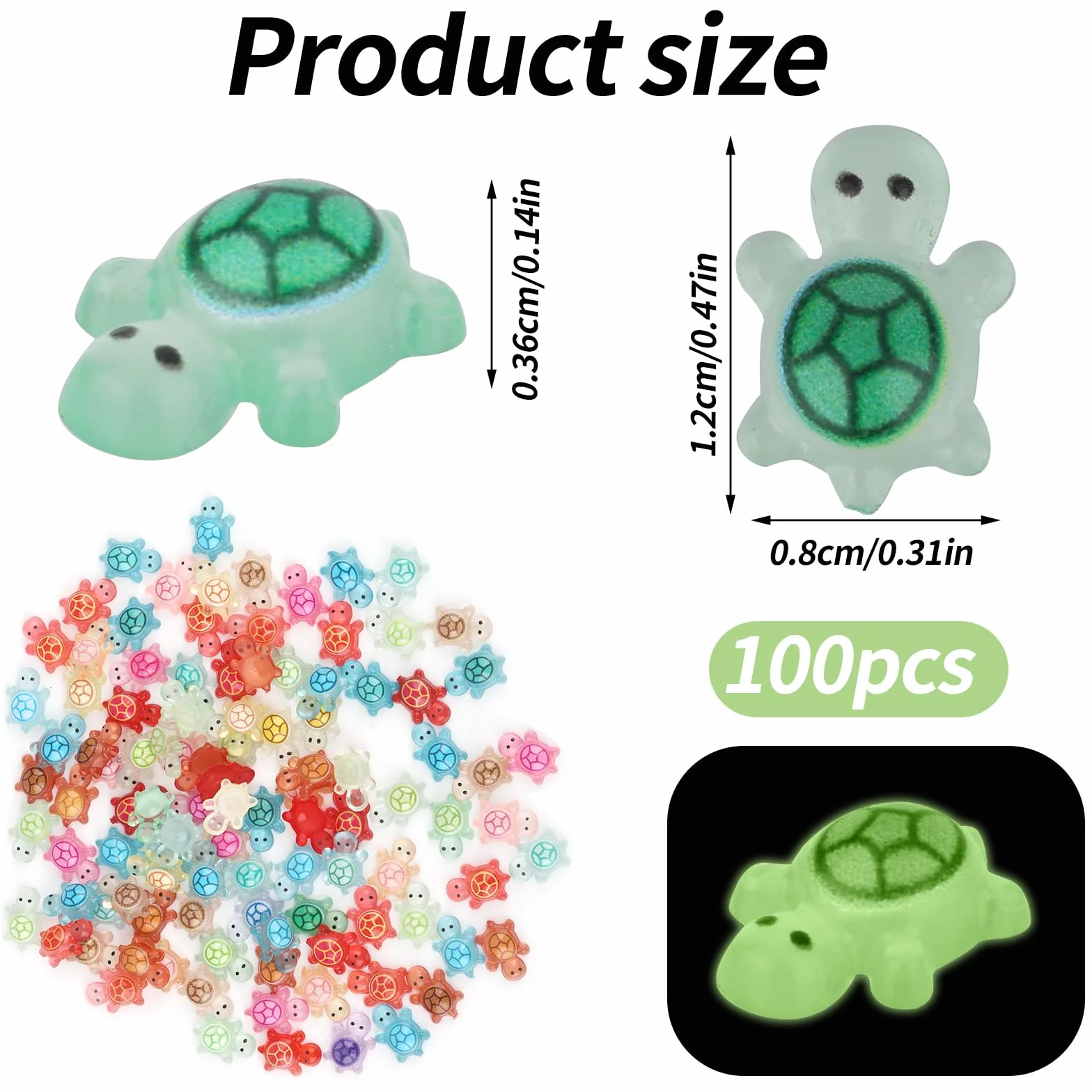 100szt Świecących Mini Żywicznych Żółwi, Świecące w Ciemności Małe Żywiczne Żółwie Małe Zwierzęta Ukrycia Miniaturowe Rzeczy Miniaturowe Domki Dla Lalek do Ogrodu Mikro Krajobraz Dekoracja