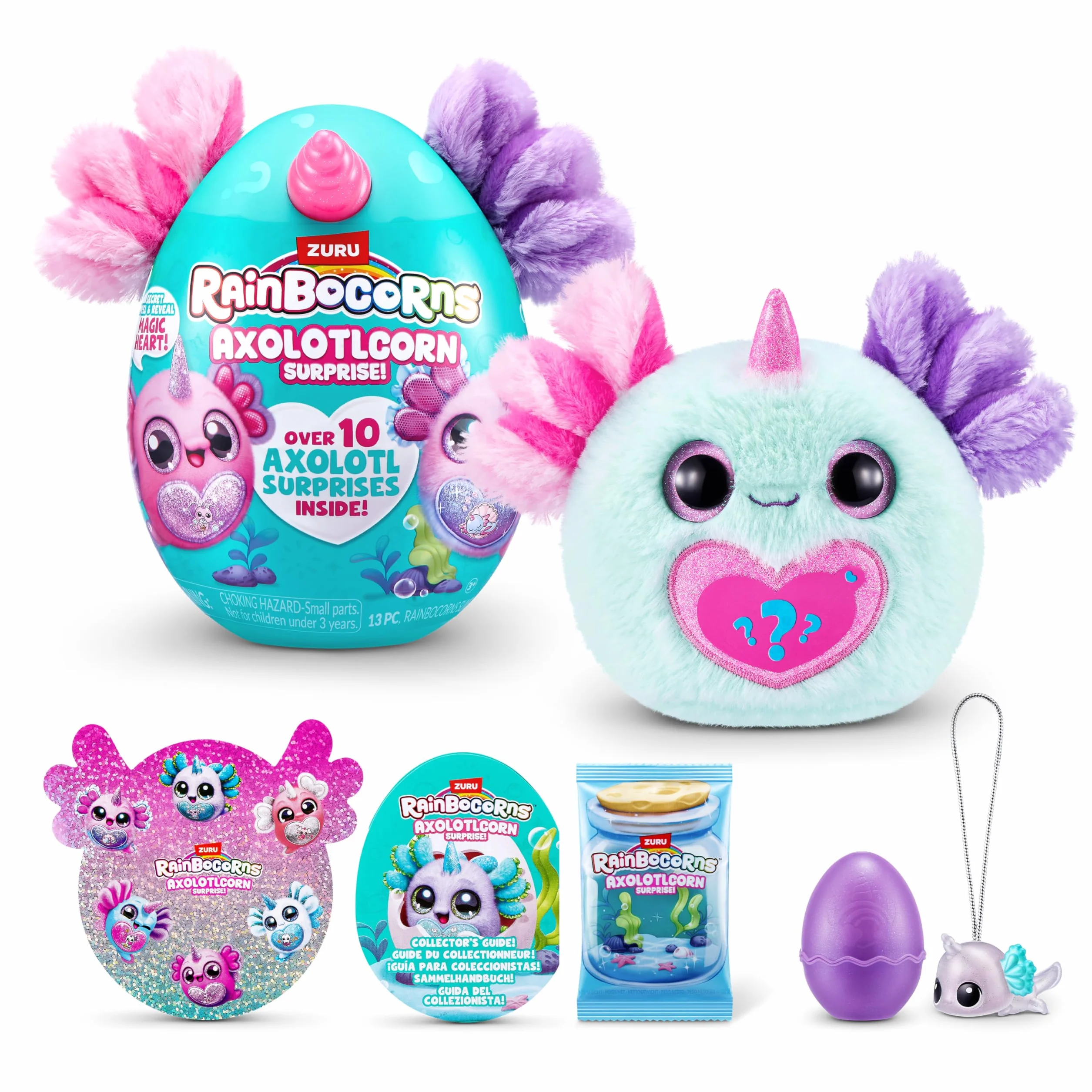 Rainbocorns -SERIA SPARKLE HEART SURPRISE 1-AXOLOTLCORN NIESPODZIANKA Zielony aksolotl