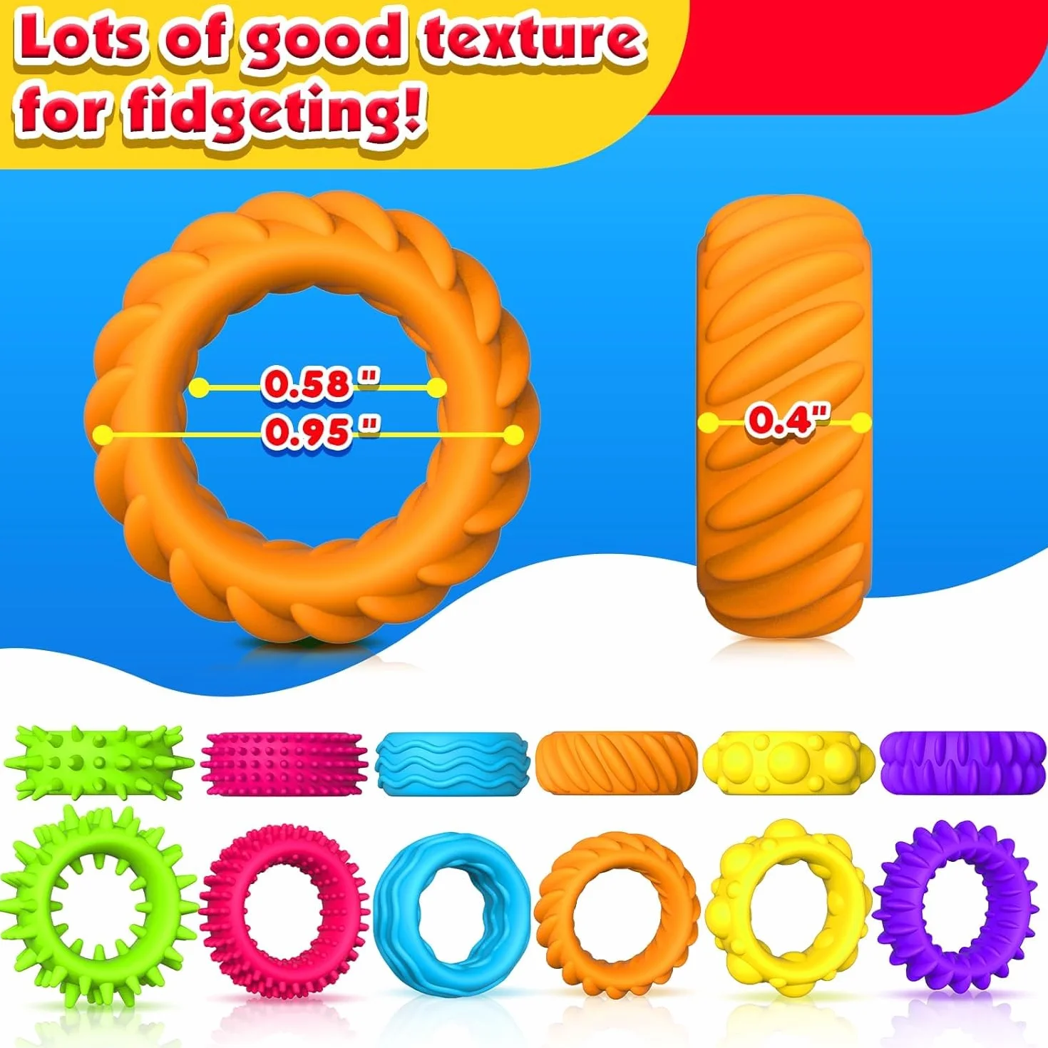 Fidget Ring Toys zabawki dla dzieci i dorosłych, 12 sztuk, zabawki antystresowe, autyzm, zabawki antystresowe, anxiety ADHD, kojące w przypadku stresu i lęku