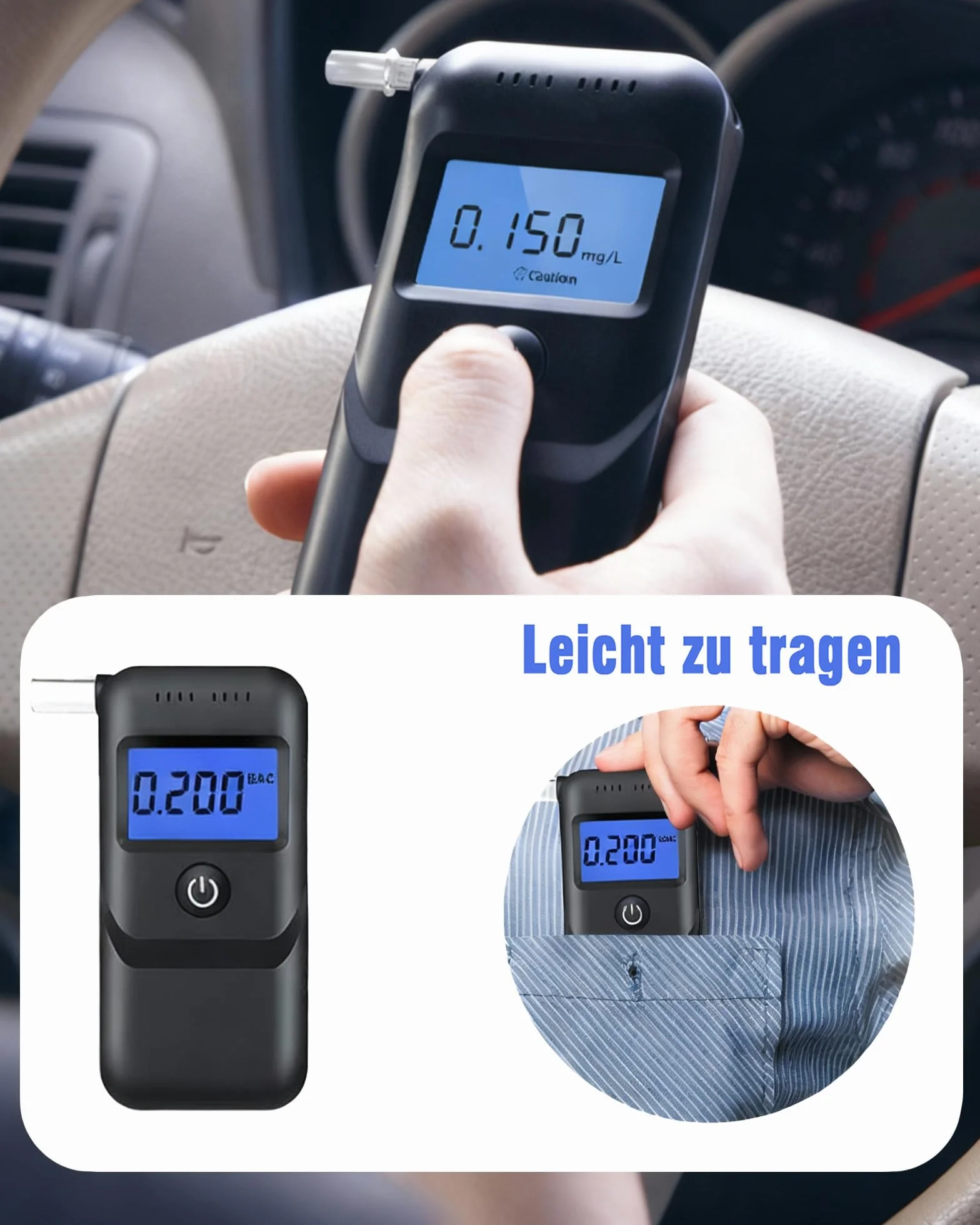 Alkomat policyjny z 14 ustnikami profesjonalny miernik alkoholu przenośny z cyfrowym niebieskim wyświetlaczem LCD