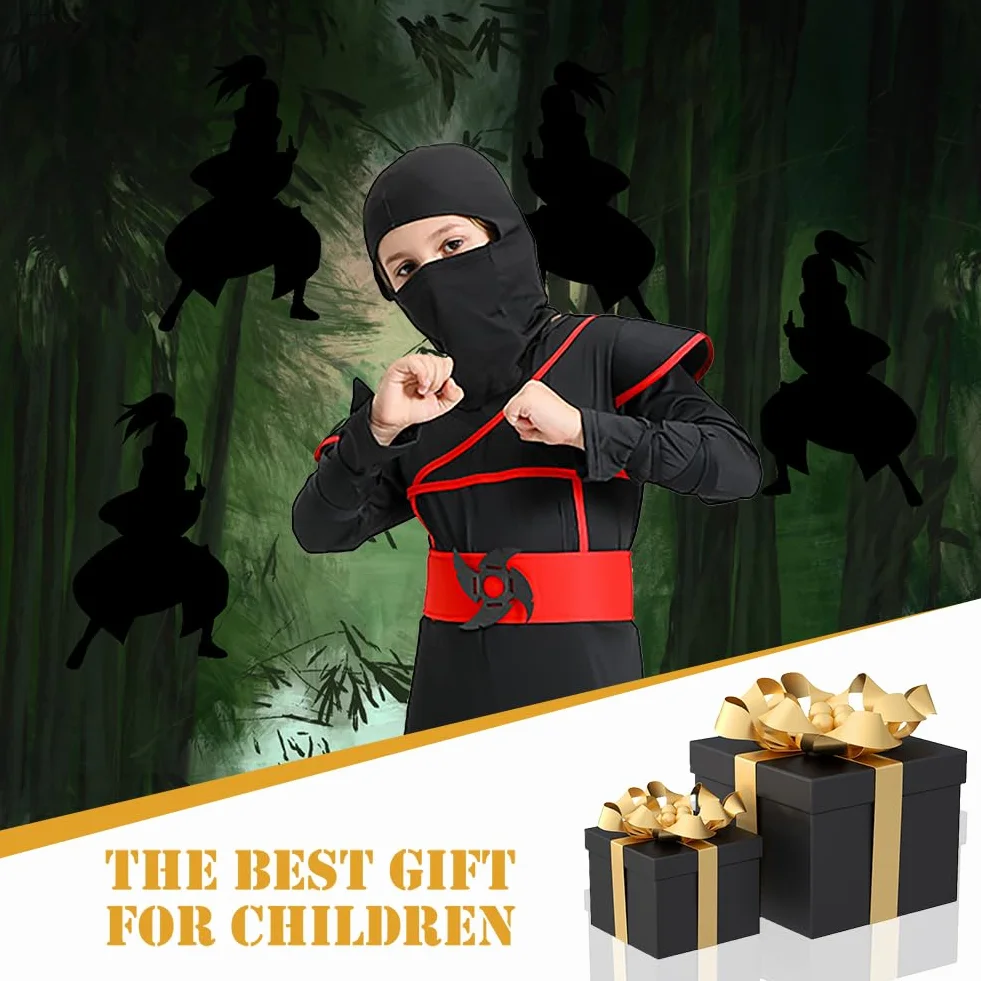 AOOWU Kostium ninja dla dzieci, kostium ninja, Deluxe, zestaw z pianką ninja, akcesoria, zabawki, kostium na Halloween, dla dziewcząt i chłopców