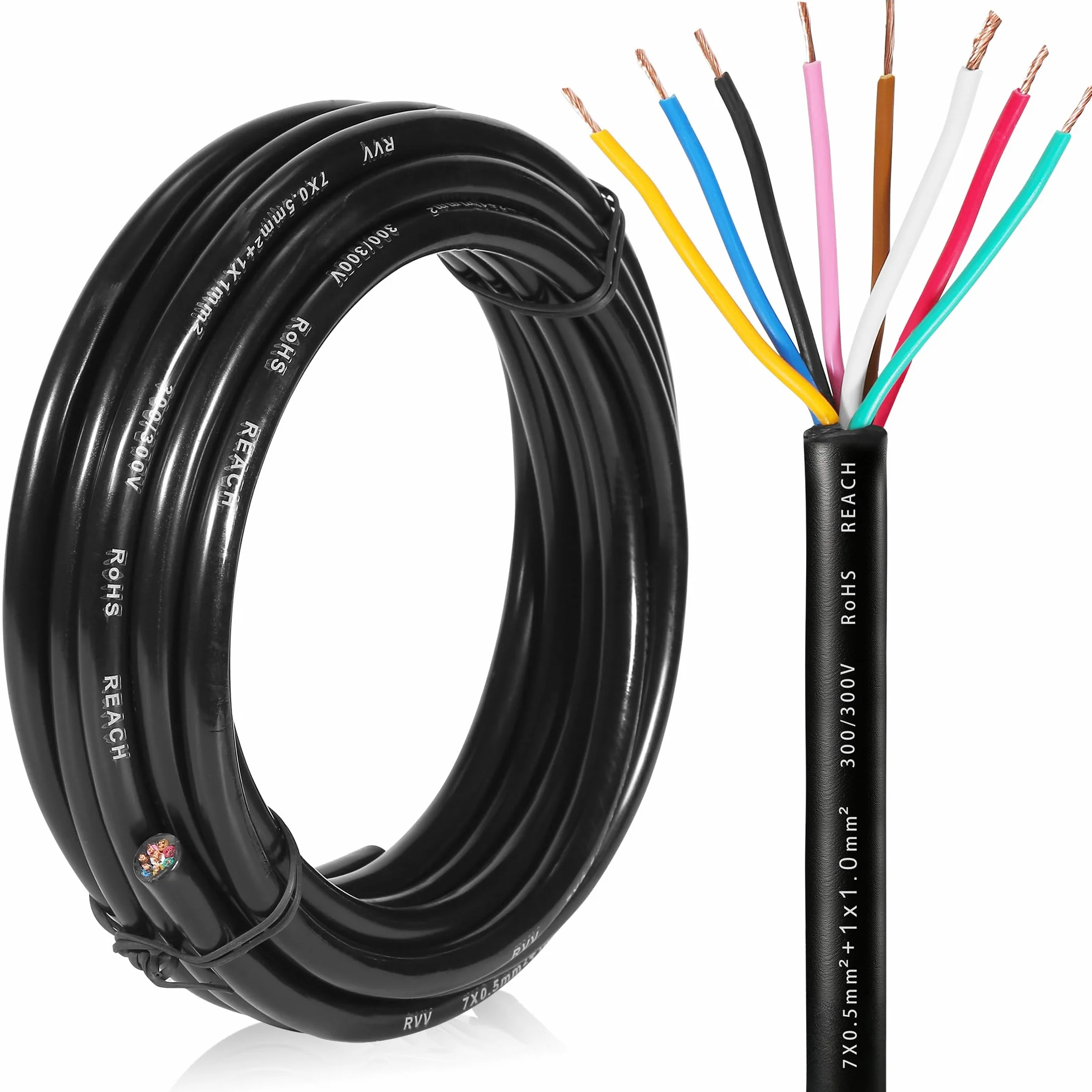 8-żyłowy kabel do przyczepy samochodowej 2 m, kabel samochodowy 8-żyłowy do oświetlenia przyczepy, tylne światła, 8-biegunowy, kabel elektryczny FLRYY (7 x 0,5 mm² + 1 x 1 mm²)