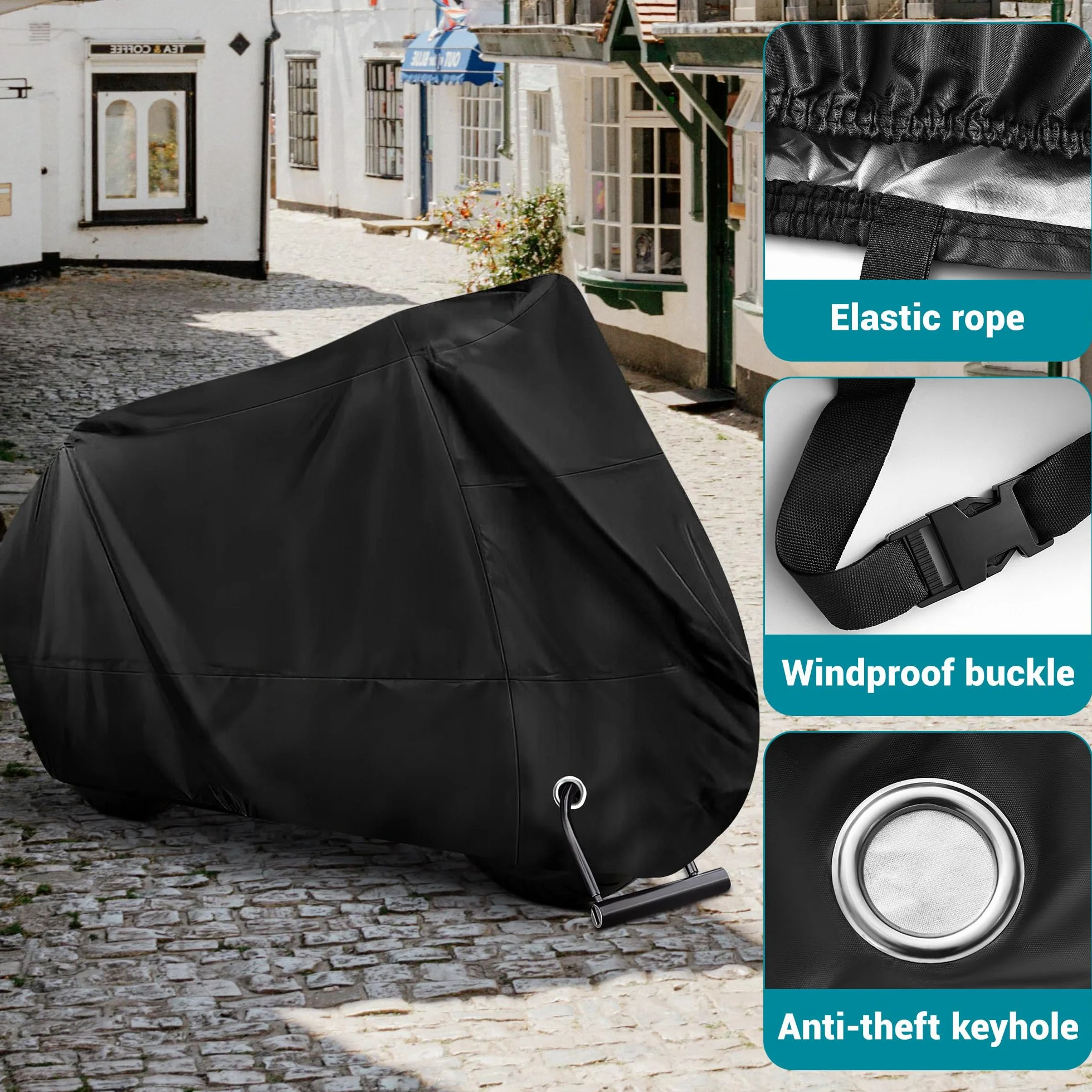 Pokrowiec na Motocykl Outdoor Motorcycle Cover Waterproof 210D, Pokrowiec do Garażu, na Motocykl, Samolot, Silnik, Deskorolkę, Rower, Skuter, 245 cm x 105 cm x 125 cm