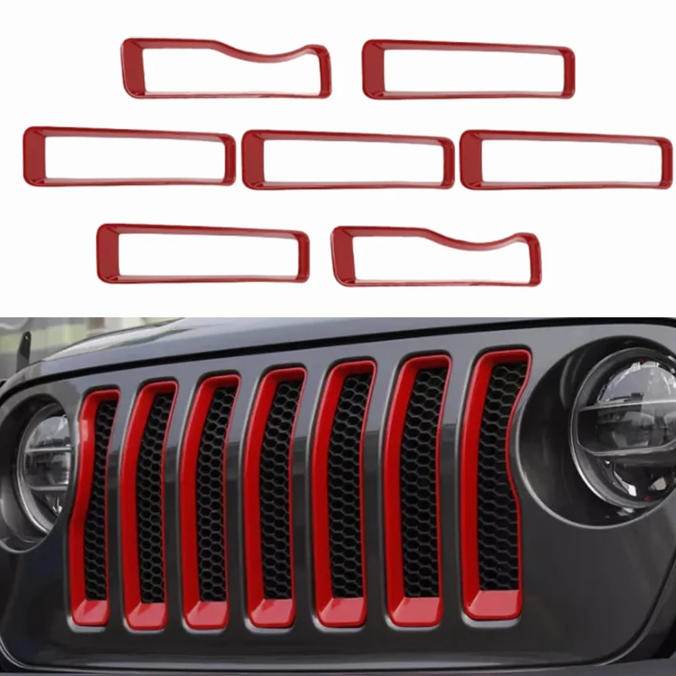 Listwa wykończeniowa do kratki, osłona przedniej kratki, kompatybilna z Jeep Wrangler JL 2018-2022, czerwona