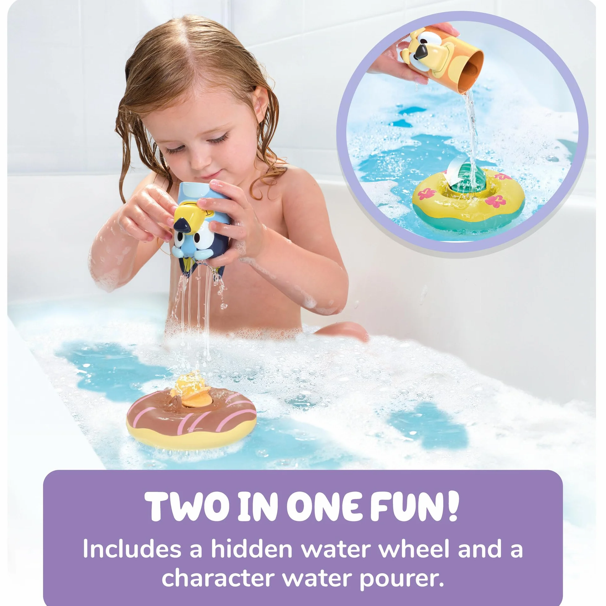 Tomy Toomies Bluey and Bingo Boi Bingo Toy Zestaw 2 szt. | Bluey i Bingo w bojach z kołami wodnymi | Oficjalnie licencjonowane zabawki Bluey | Zabawki dla dzieci od 18 miesięcy