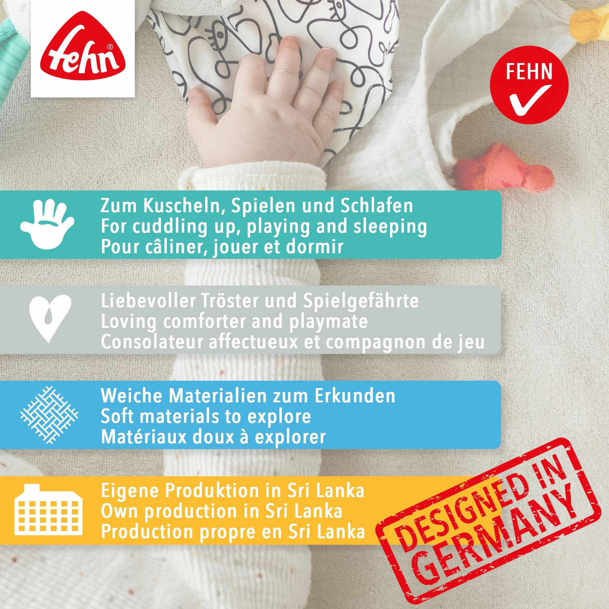 Fehn Schmusetuch Baby Schnuffeltuch mit Koala Köpfchen - Kuscheltuch für Neugeborene - Kuscheltier Spielzeug Stofftier - Plüschtier Stofftuch zum Kuscheln für Babys und Kleinkinder ab 0+ Monaten