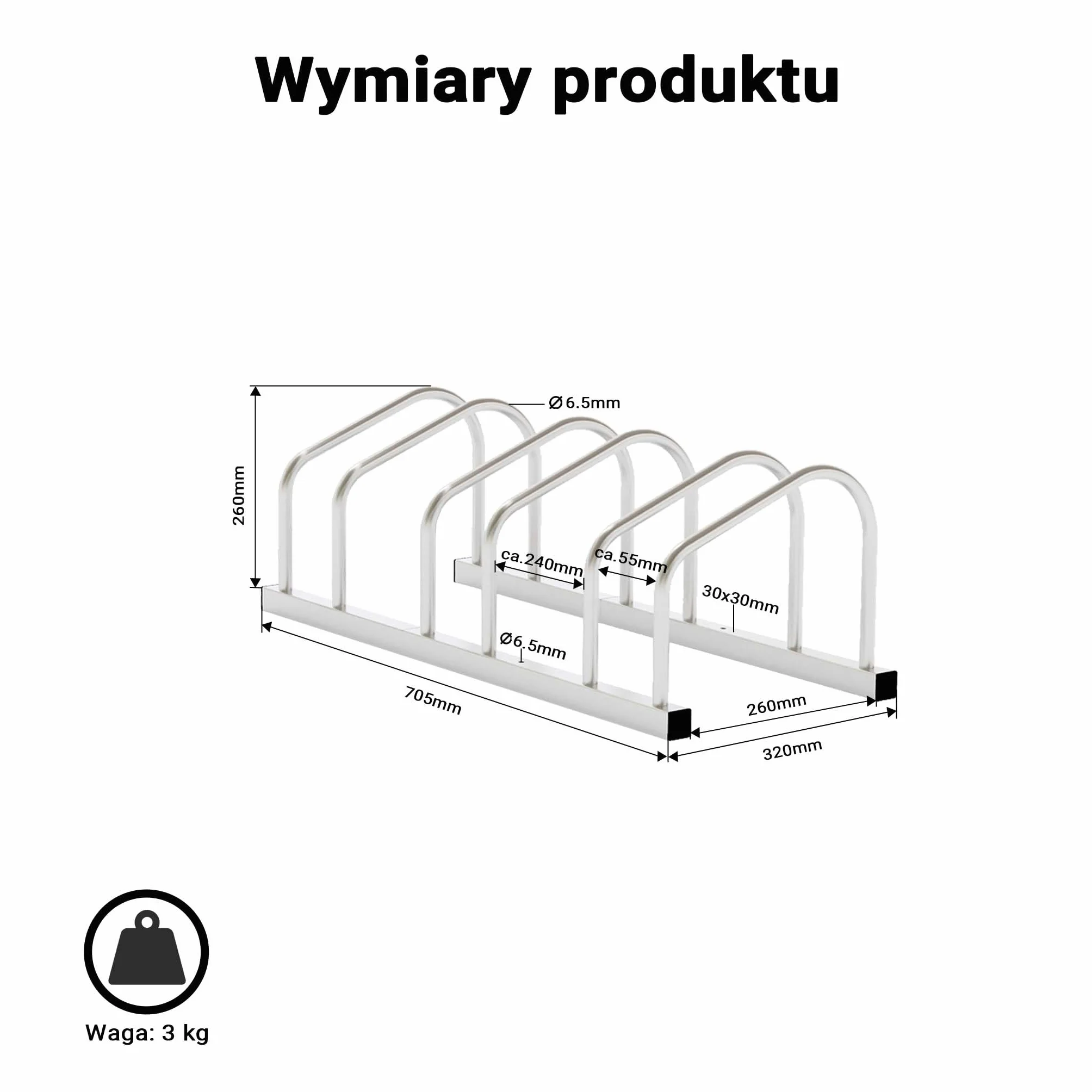 ‌Toboli Stojak rowerowy na 3 rowery uchwyt jednopoziomowy z ocynkowanej stali na podłogę i ścianę