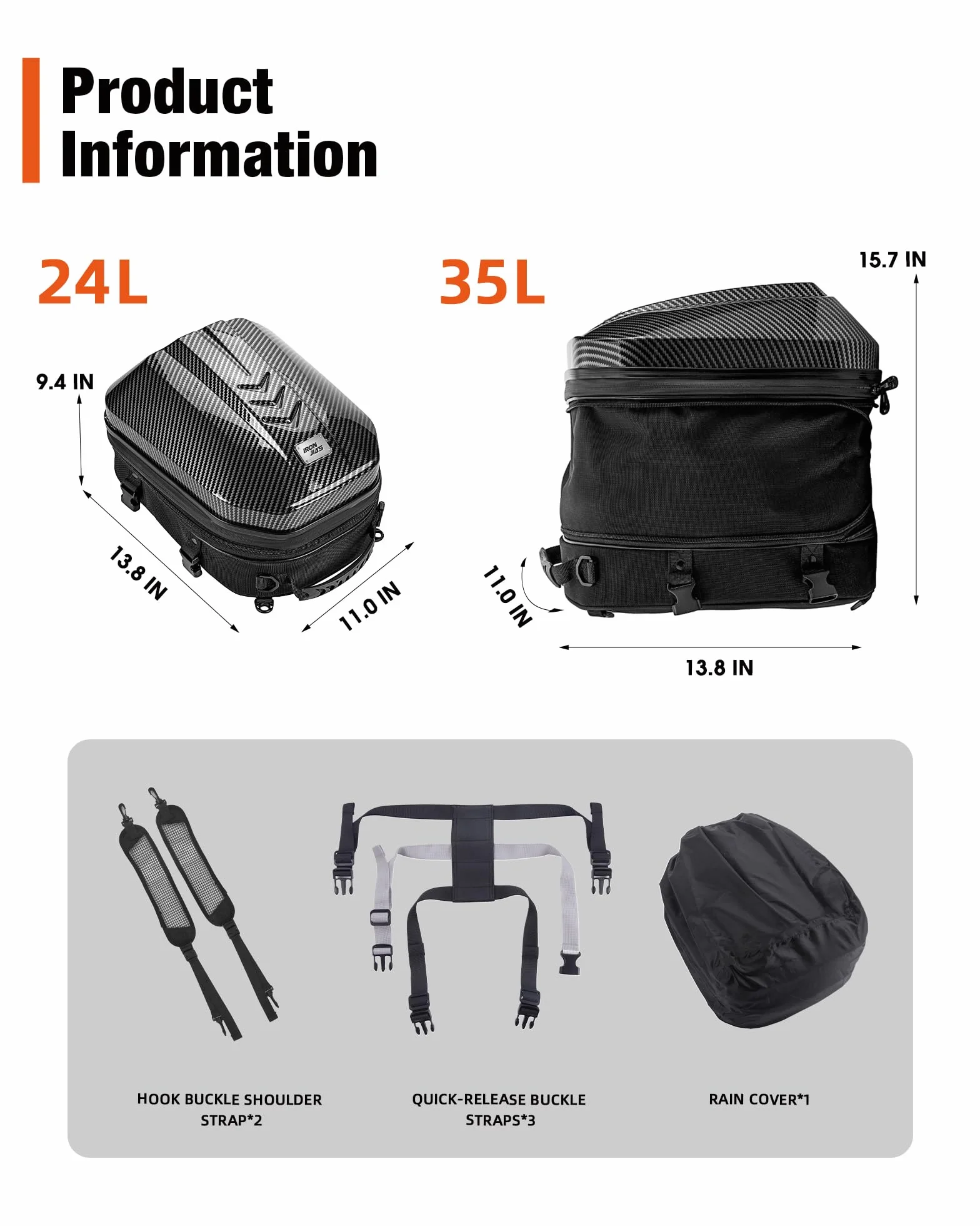 Grapelet Torba na bagażnik motocyklowy, wodoszczelna, z twardą obudową, ABS, torba na kask motocyklowy z możliwością rozszerzenia przestrzeni do przechowywania, 24 l - 35 l, torba podróżna