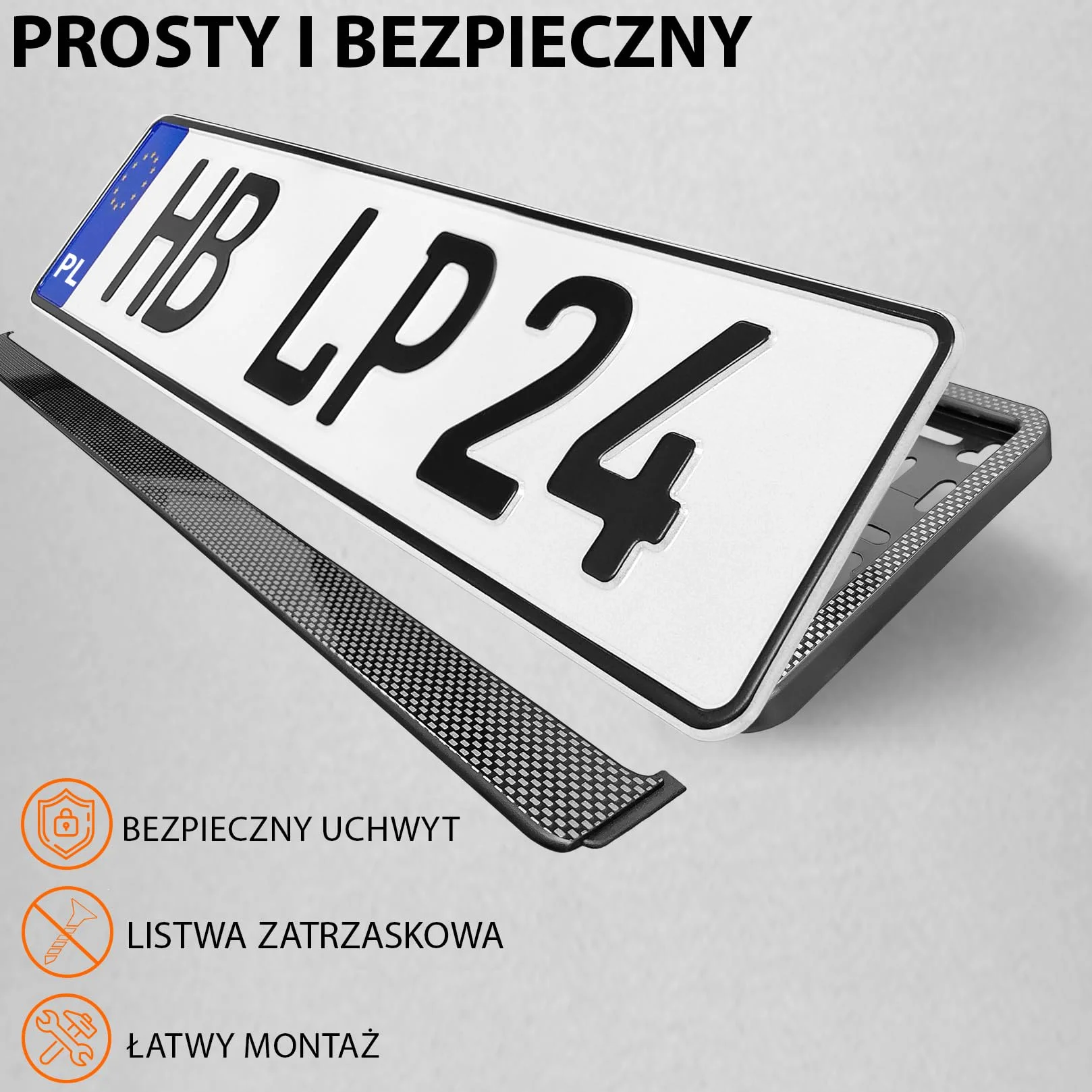 Uchwyt tablicy rejestracyjnej carbon look 520x110 mm Ramka do tablic rejestracyjnych dla polskich tablic PL