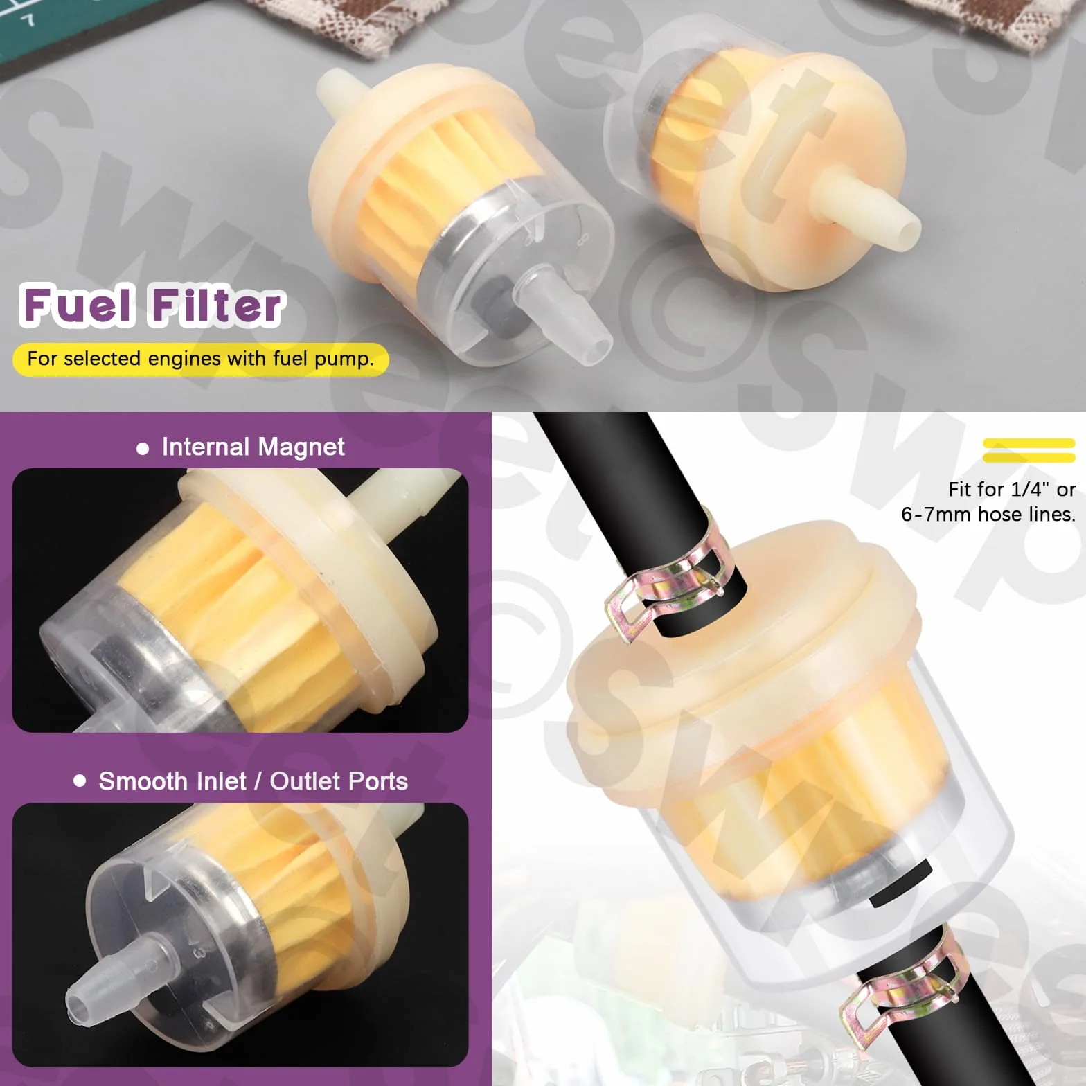 Swpeet Filtr powietrza motocyklowego 60 mm z 2 szt. wymiennych filtrów paliwa, uniwersalny stożkowy odkurzacz wlotowy, zamiennik do 50 cm³, 110 cm³, 125 cm³, 150 cm³, 200 cm³, ATV, Dirt Bike, Scooter