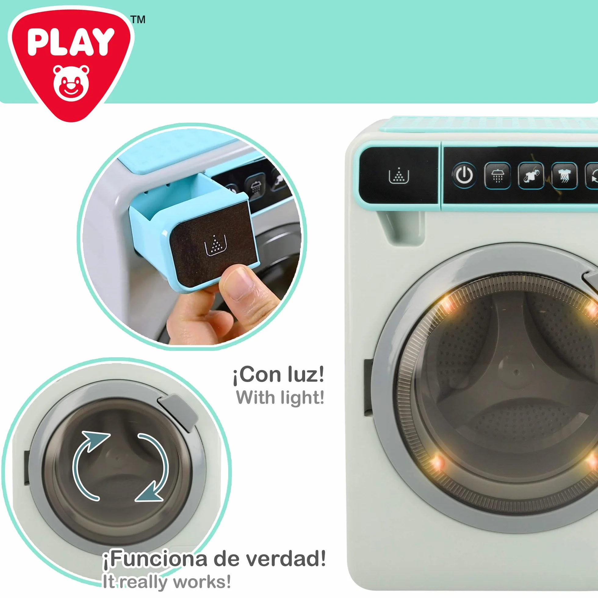 COLORBABY Play Pralka ze światłami i dźwiękami dla chłopców i dziewcząt, zabawki dla dzieci, mini pralka do gier, zabawki domowe, baterie w zestawie (46899)