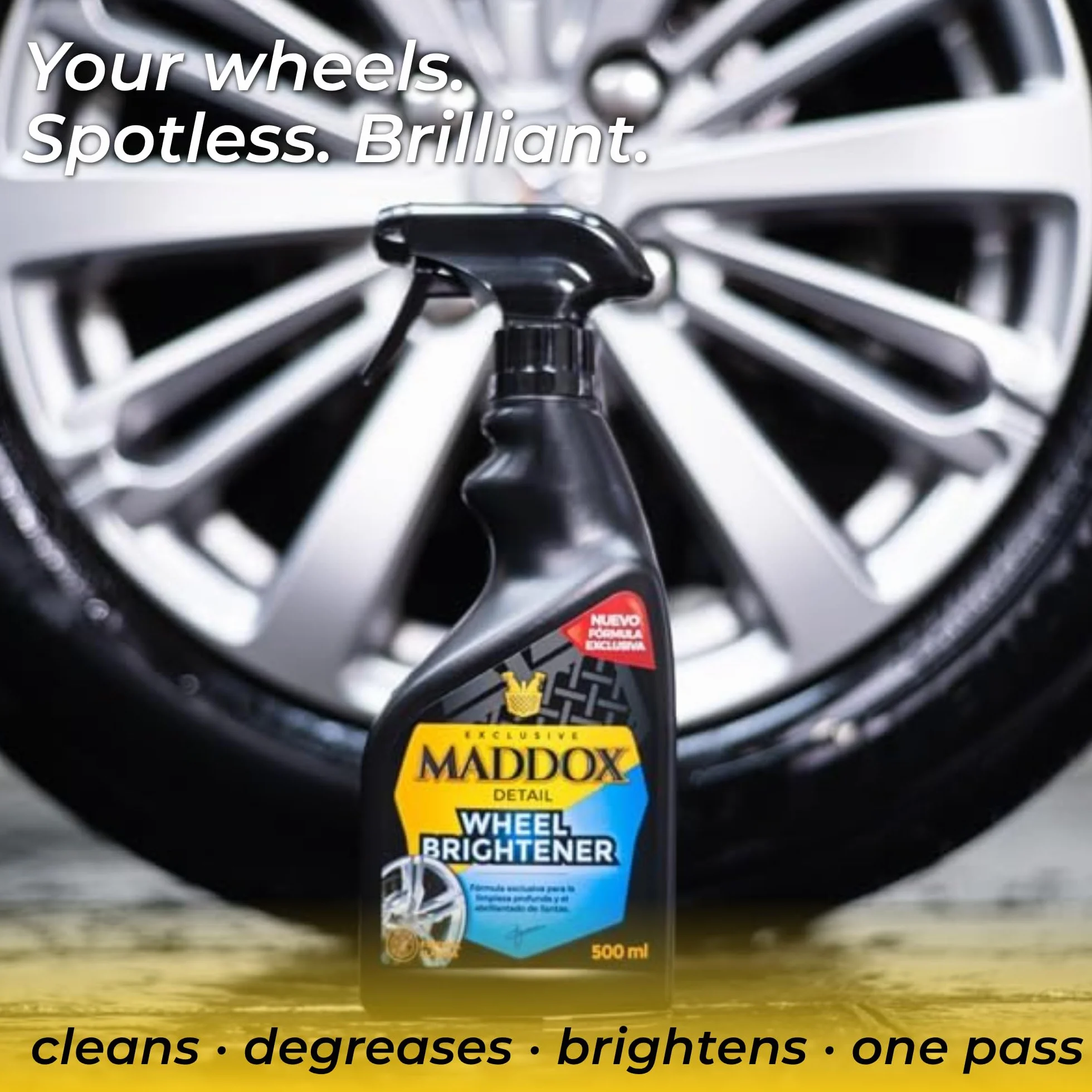Maddox Detail - Wheel Brightener 500 ml | środek do czyszczenia felg bez kwasu | odtłuszcza, czyści i nadaje połysk w jednym kroku, trwała ochrona przed warunkami atmosferycznymi i brudem,
