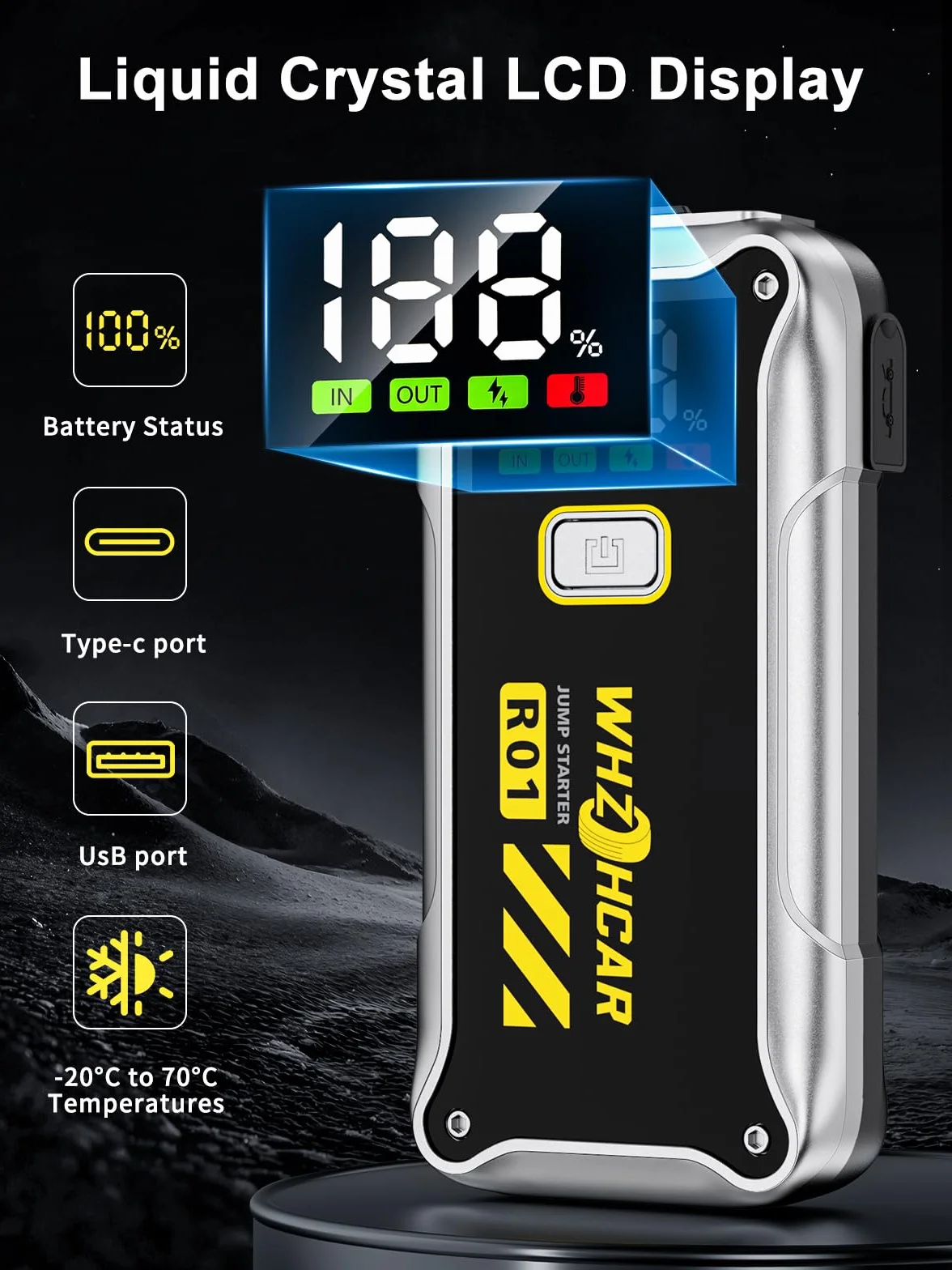 Powerbank rozruchowy 4000 A, przenośny, 12 V (do 9,0 l benzyny lub oleju napędowego 7,5 l) wyświetlacz LCD LED, urządzenie ułatwiające rozruch, akumulator samochodowy, do SUV-ów, motocykli, kosiarek