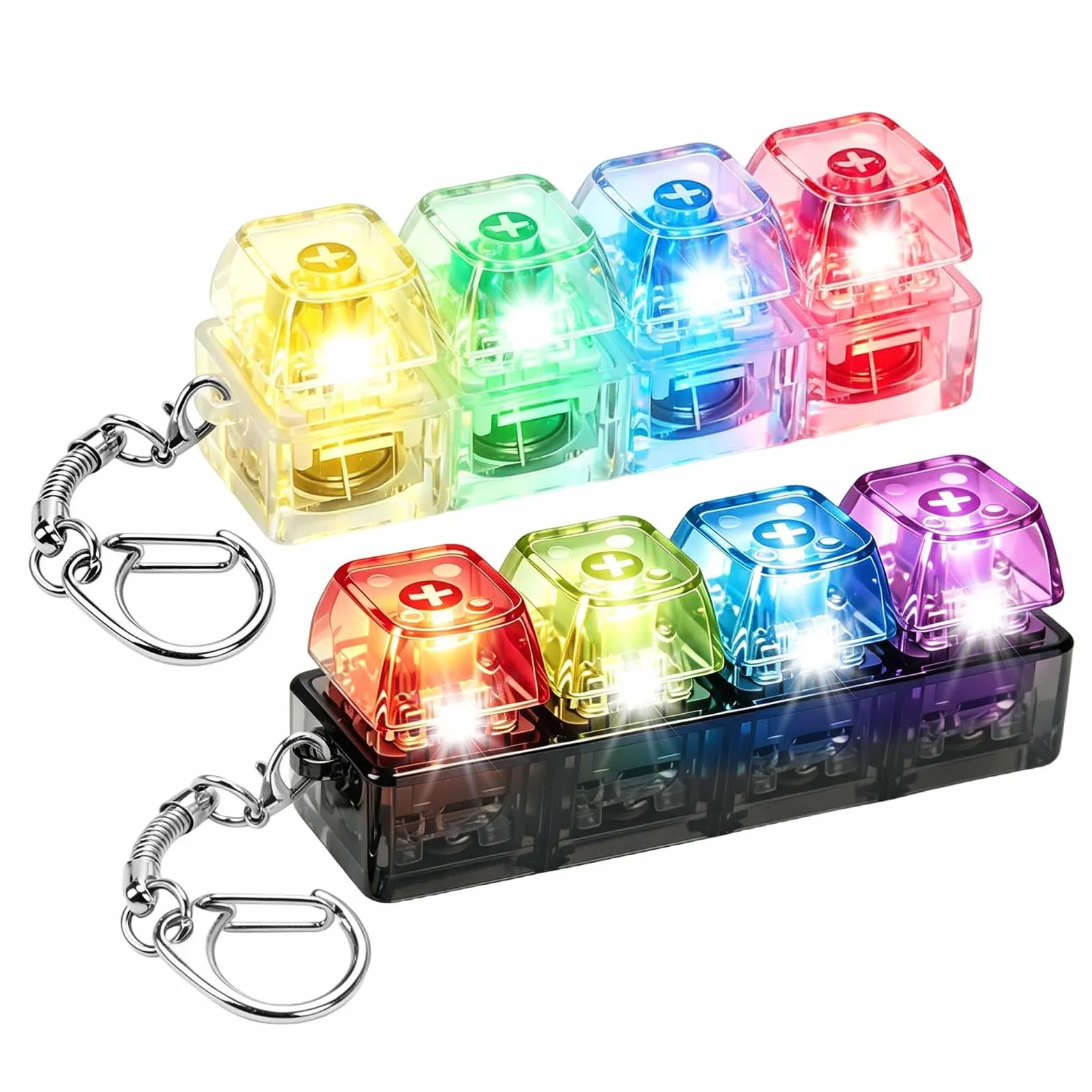 Fidget klawiatura zabawkowa, przezroczysta, antystresowa klawiatura, breloczek do kluczy ze światłem LED, breloczek do kluczy, dla dorosłych, świecąca klawiatura do redukcji stresu, 2 sztuki