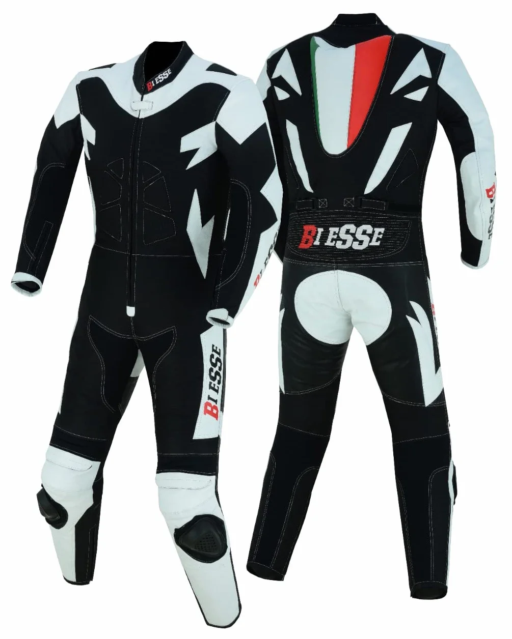BI ESSE MINIMOTO Kombinezon dziecięcy, skóra i profesjonalna tkanina, z ochraniaczami CE, biały, czarny, L (9-10 lat))
