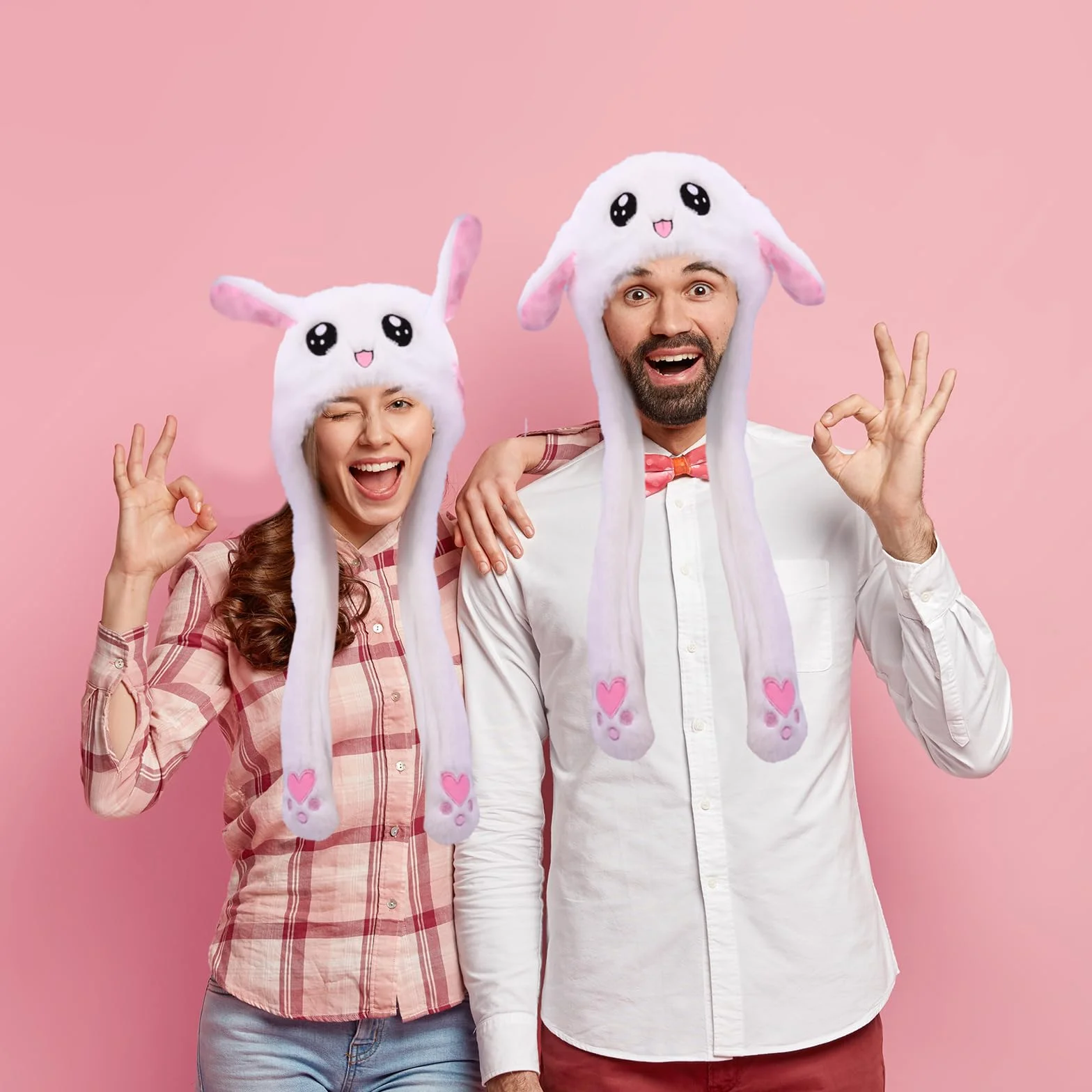 XEPST Czapka króliczka z ruchomymi uszami, pluszowy króliczek z ruchomymi uszami, śmieszna czapka dla dzieci, dorosłych, kostium zwierzęcy, przebranie, cosplay, Halloween, karnawał, Wielkanoc