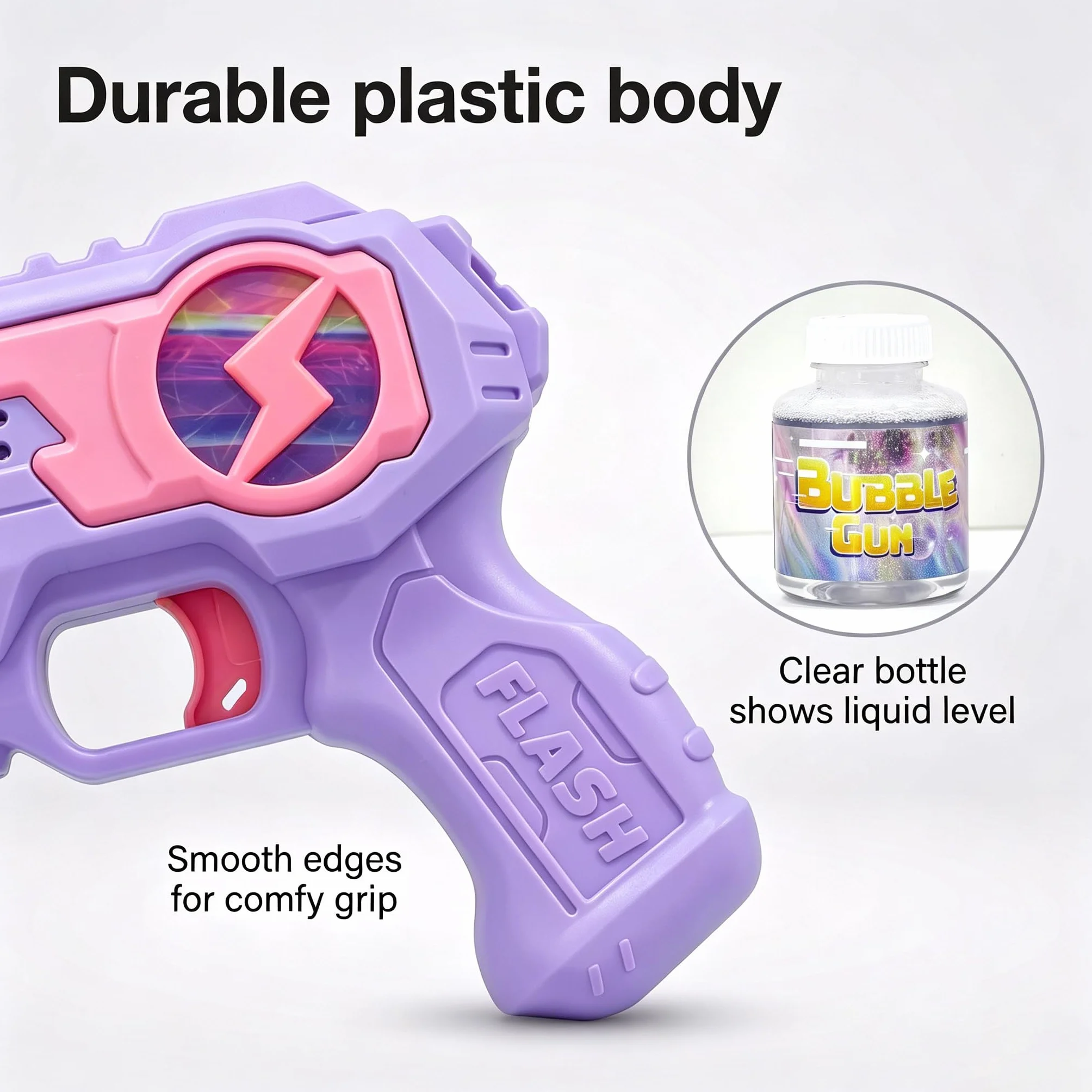 Pistolet do baniek, 1 szt. – automatyczna maszyna do robienia baniek z oświetleniem LED, 2 x 80 ml płynu do baniek, zabawka outdoorowa, prezent dla dzieci od 3 lat, fioletowy
