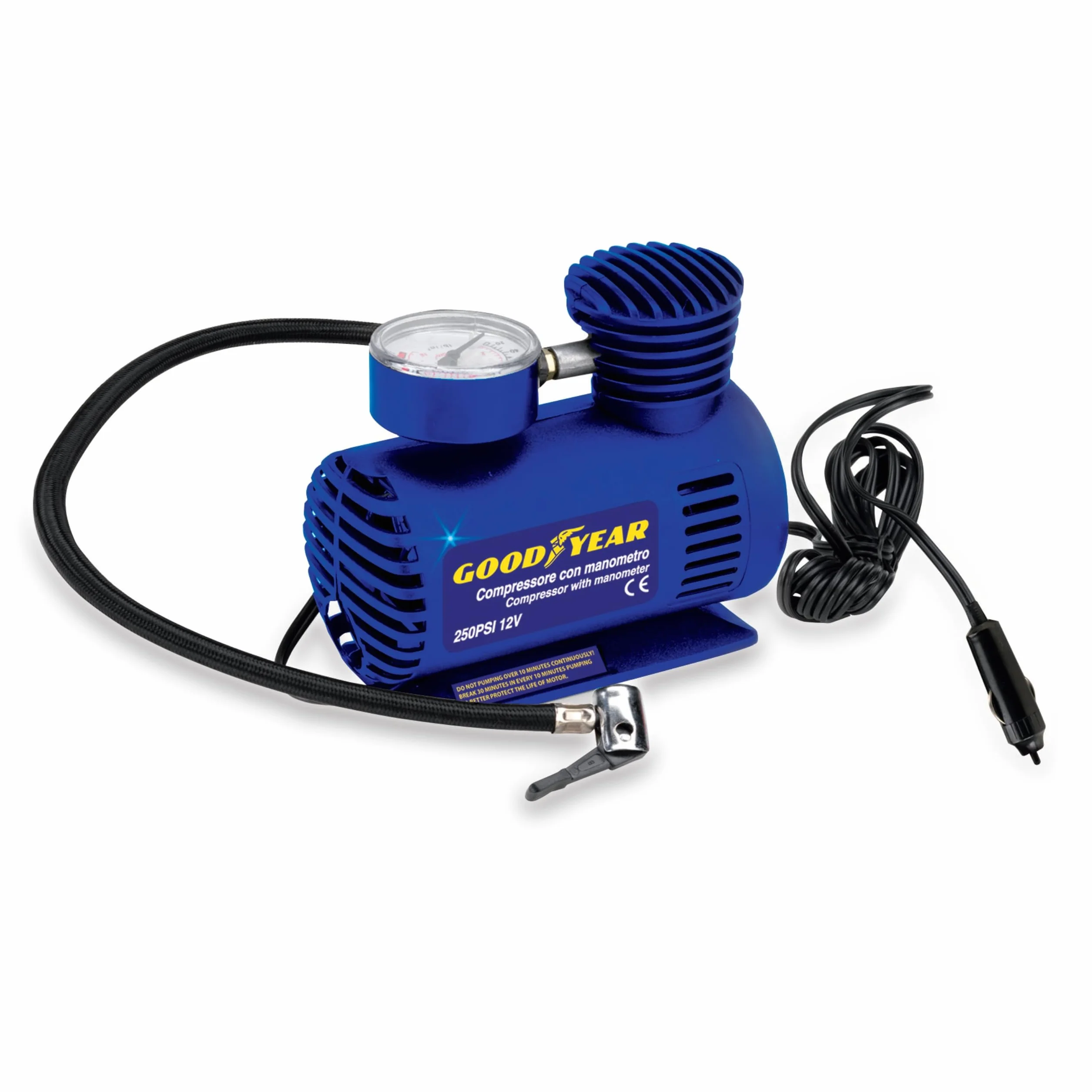 Goodyear Kompresor 12V 250 Psi Przenośny Zasilany z Gniazda Zapalniczki Zestaw 4 Akcesoria
