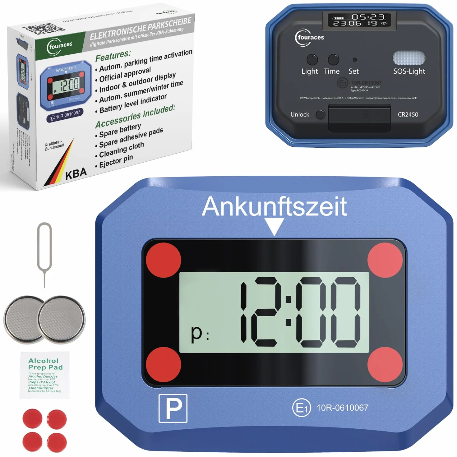 Fouraces elektroniczny czujnik parkowania z wymienną baterią automatyczny czas letni/zimowy niebieski