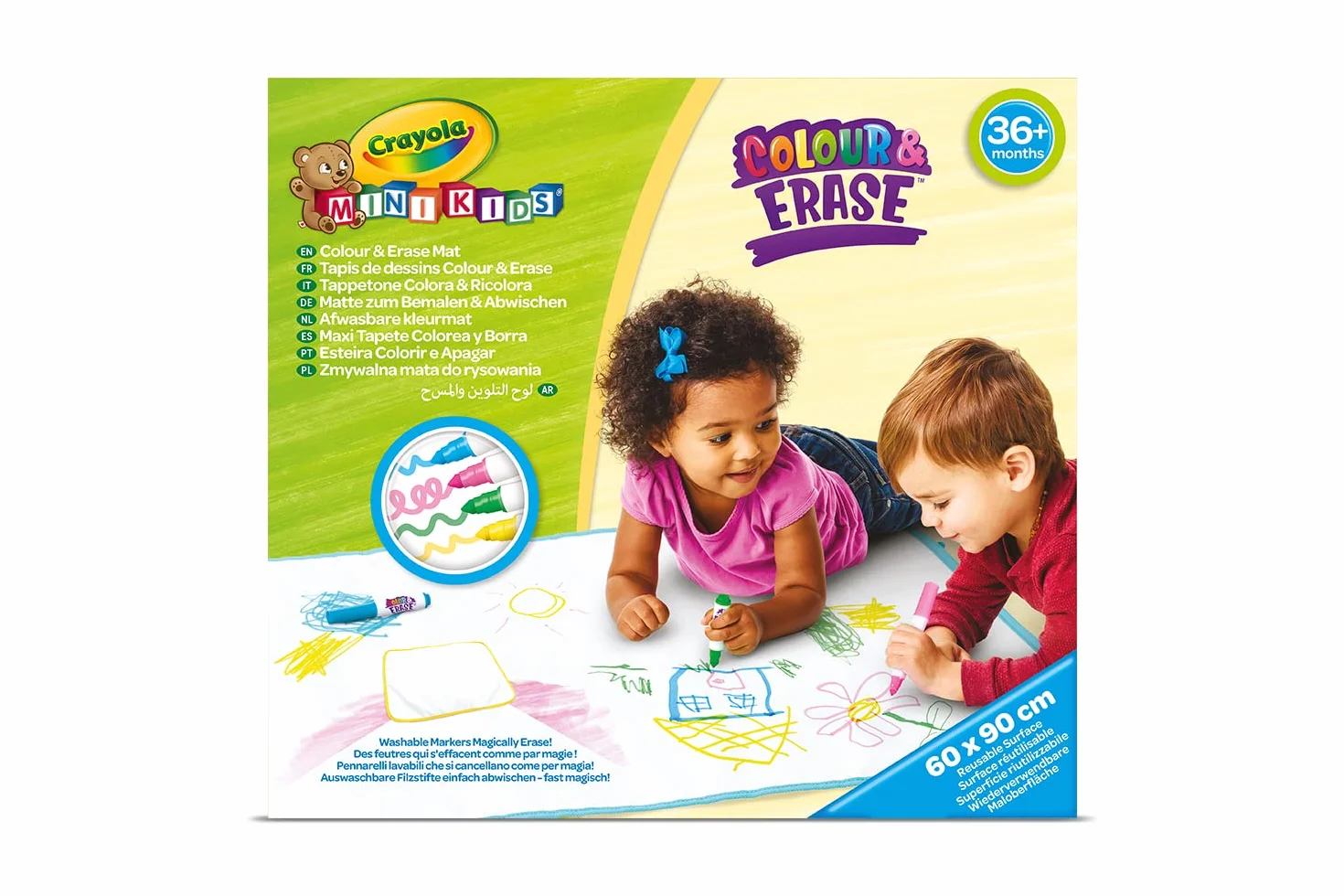 CRAYOLA - Mini Kids, Wielka wielokrotnego użytku mata do rysowania i kolorowania z flamastry zmywalne, Dla dzieci od 3 lat