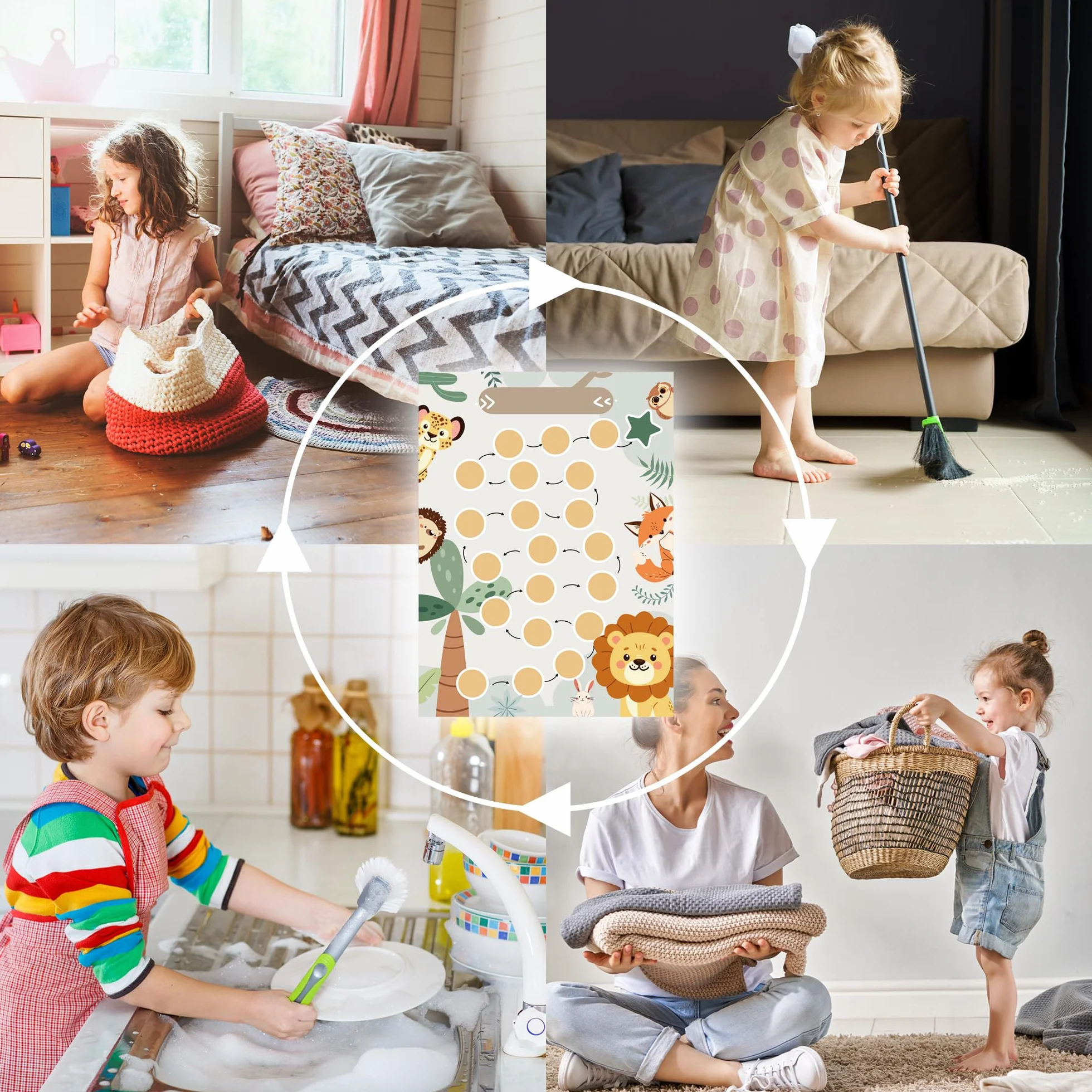BIROYAL Tablica nagród dla dzieci, zestaw z 12 tablicami nagród w zoo i 4 naklejkami z gwiazdkami, tablica zadań dla dzieci, system nagród - motywująca koncepcja dla chłopców i dziewcząt dla dobrych
