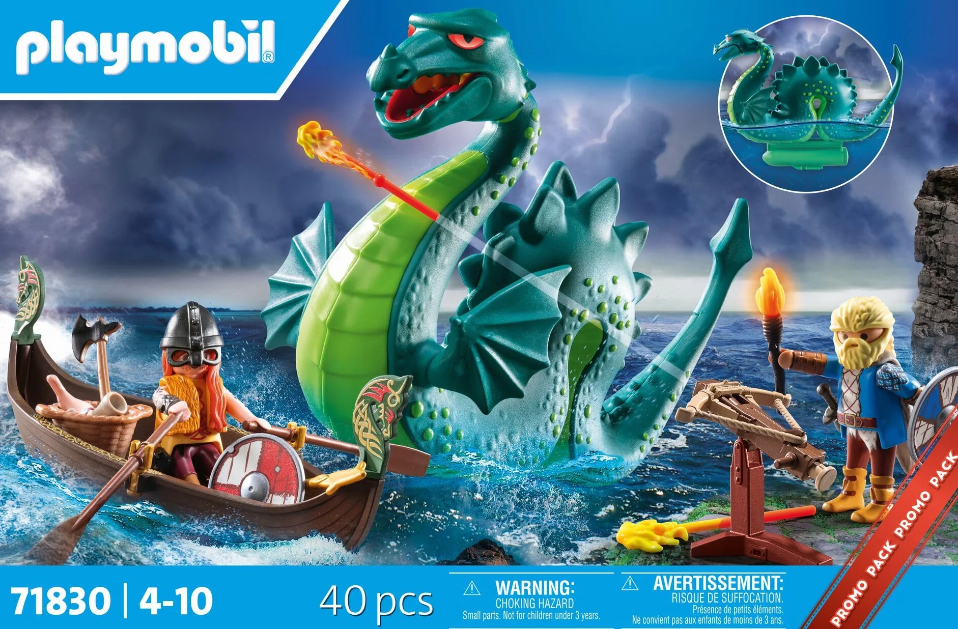 PLAYMOBIL | Wiking z Potworem Morskim | Edukacyjna zabawka dla dzieci 4+ | Kreatywny zestaw do zabawy | Figurka Smoka & Statek Wikingów | Pobudza wyobraźnię | 71830