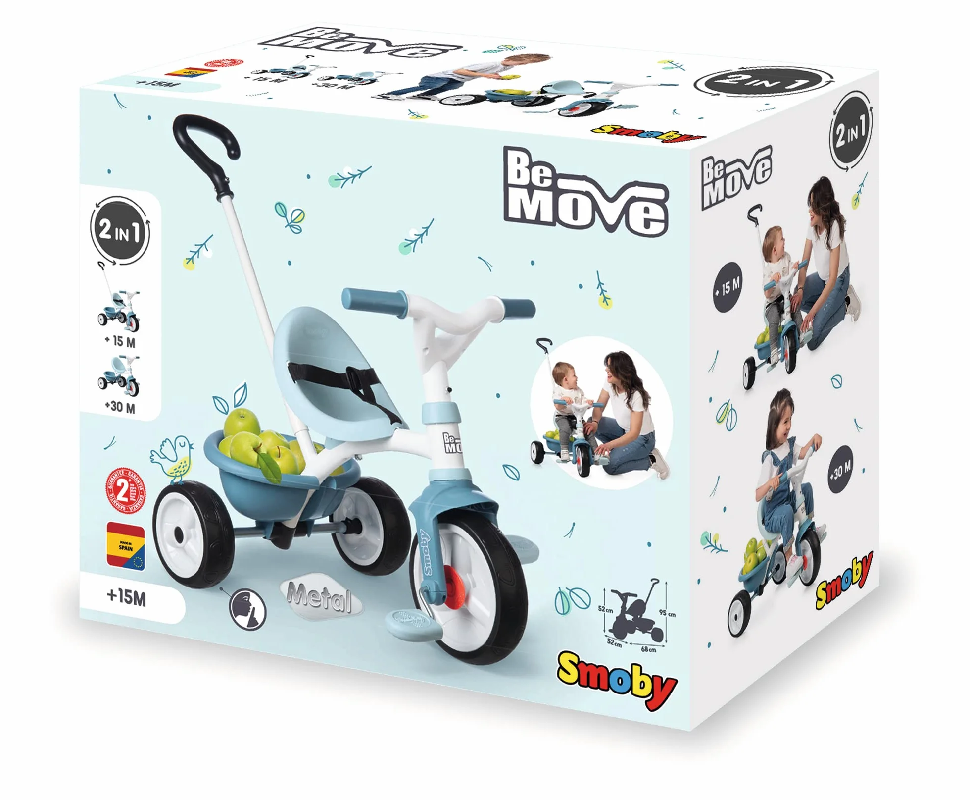 Smoby 7600740331 Be Move Rowerek Trójkołowy dla dzieci, trójkołowiec dziecięcy, blokada kierownicy i koła, pas bezpieczeństwa, przeznaczony jest dla dzieci od 15 miesiąca