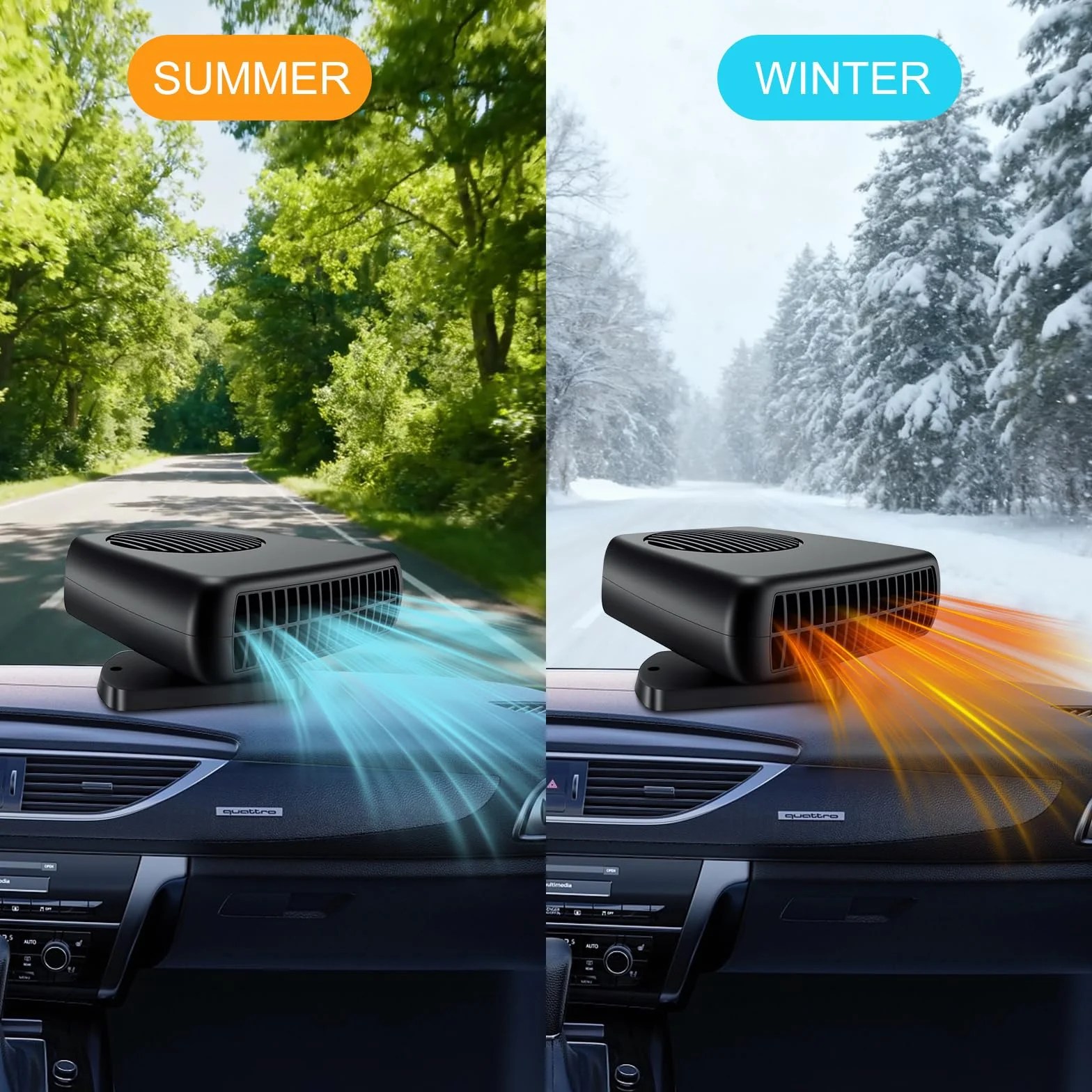 Ogrzewacz samochodowy 200 W 12 V obrotowy 360° przenośny termowentylator 2 w 1 ogrzewanie i chłodzenie