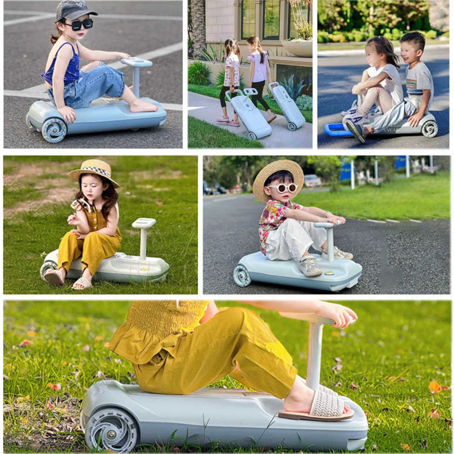 Gokart do czyszczenia podłóg, składany wózek do czyszczenia i mycia podłóg, regulowana prędkość i wbudowana przestrzeń do przechowywania, dla dzieci w wieku od 3 do 8 lat