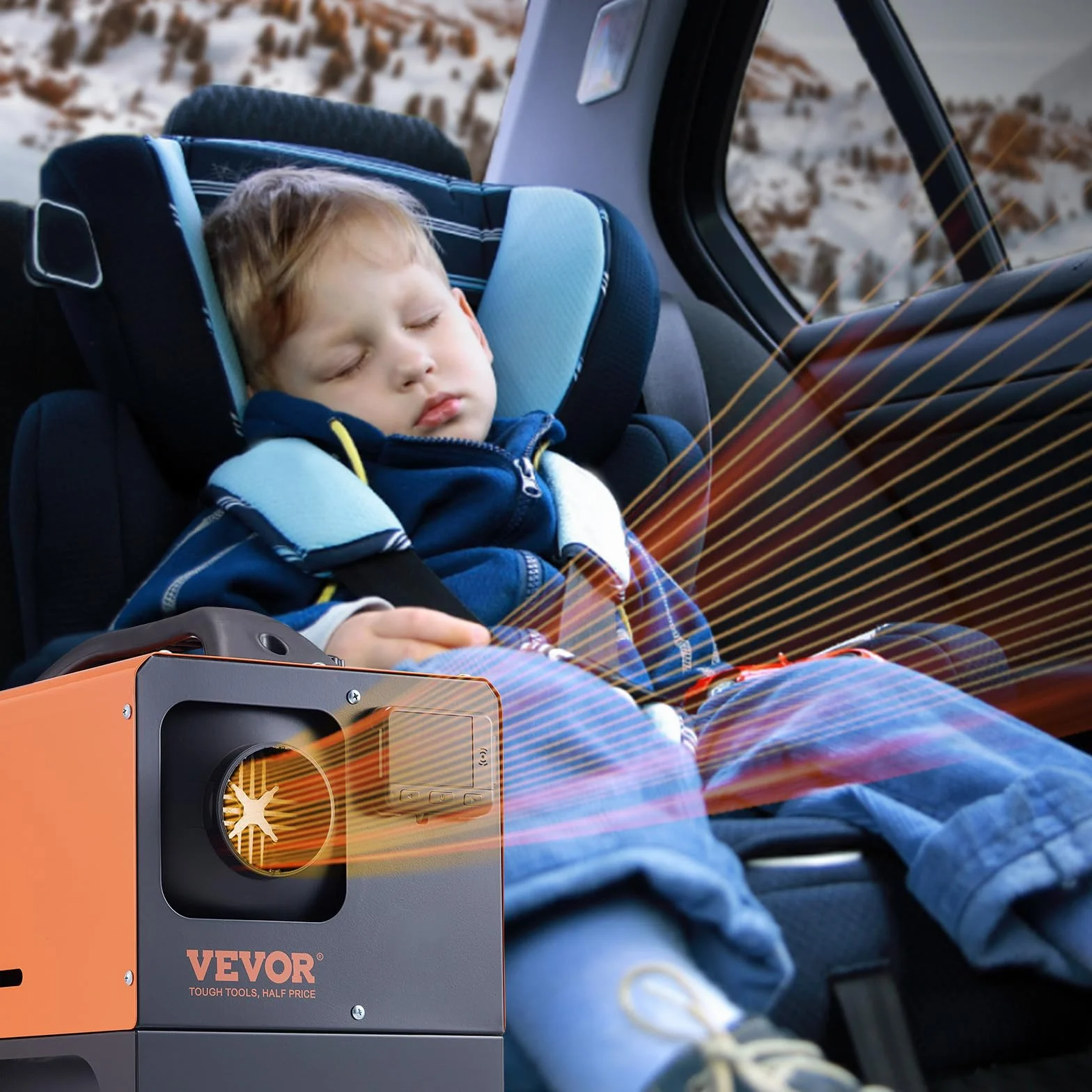 VEVOR Przenośny podgrzewacz oleju napędowego All-in-One 12 V 5 kW Podgrzewacz powietrza Diesel 0,16-0,52 l/h 8 ~ 36 °C Regulowany 15-20 m² LCD Bluetooth Pilot Zdalnego Sterowania 5L Zbiornik do