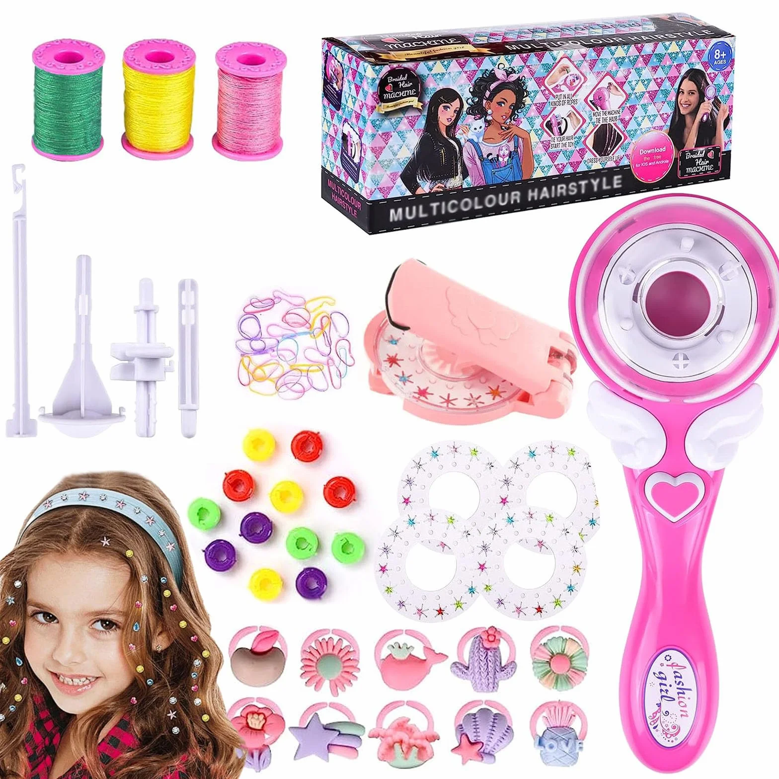 Zestaw do ozdabiania włosów Hair Bedazzler, Mein HERZ Automatyczna maszyna do warkoczy do włosów dla dziewczynek, maszyna do warkoczy z cyrkoniami, dziecięce narzędzie do stylizacji włosów z diamentem