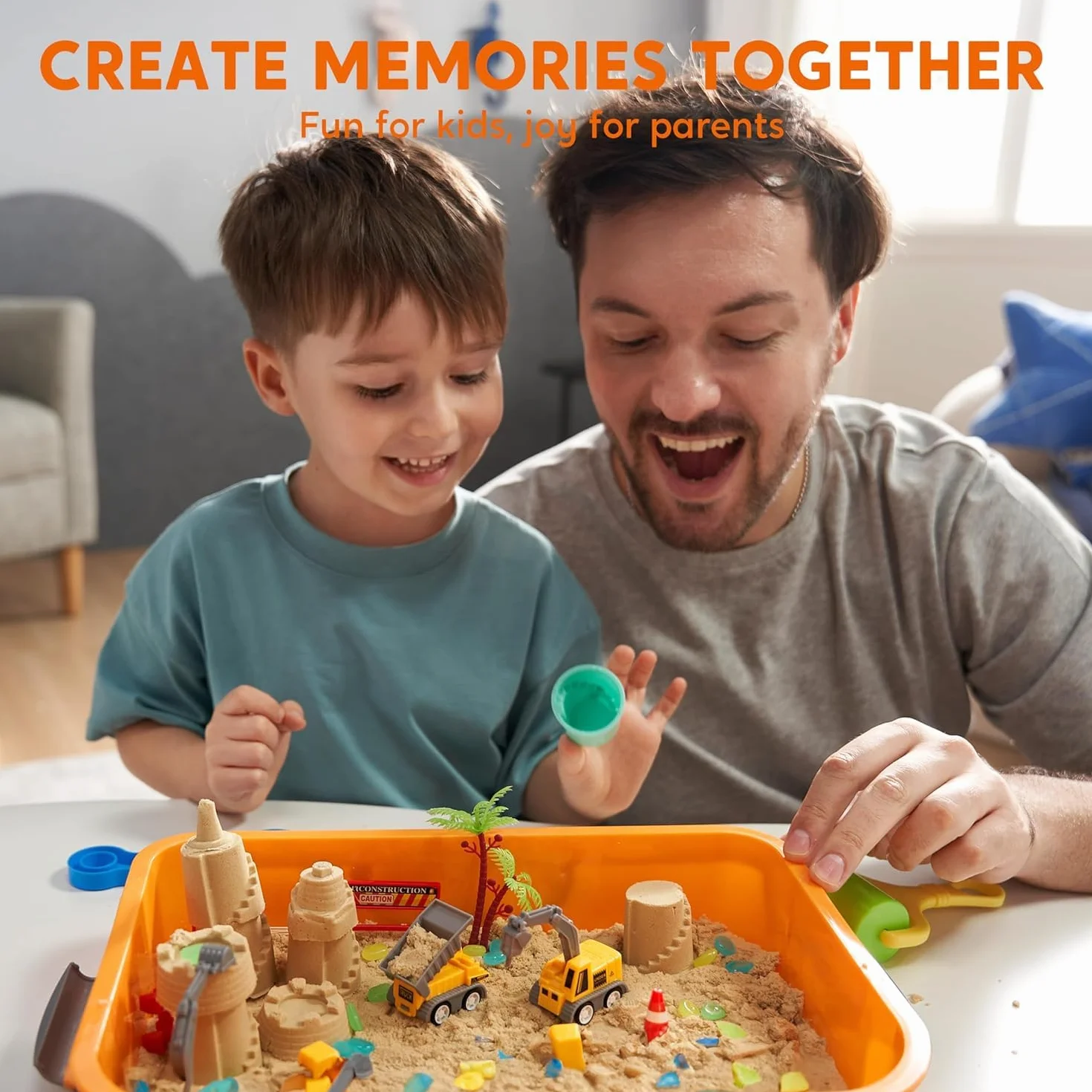 Klever Kits Construction Sensory Bin for Toddlers with Glow in The Dark Stones, Sandbox with Lid Castle Building kit, Preschool Learning Activities Gifts for Boys Girls Age 3+ by JOVA