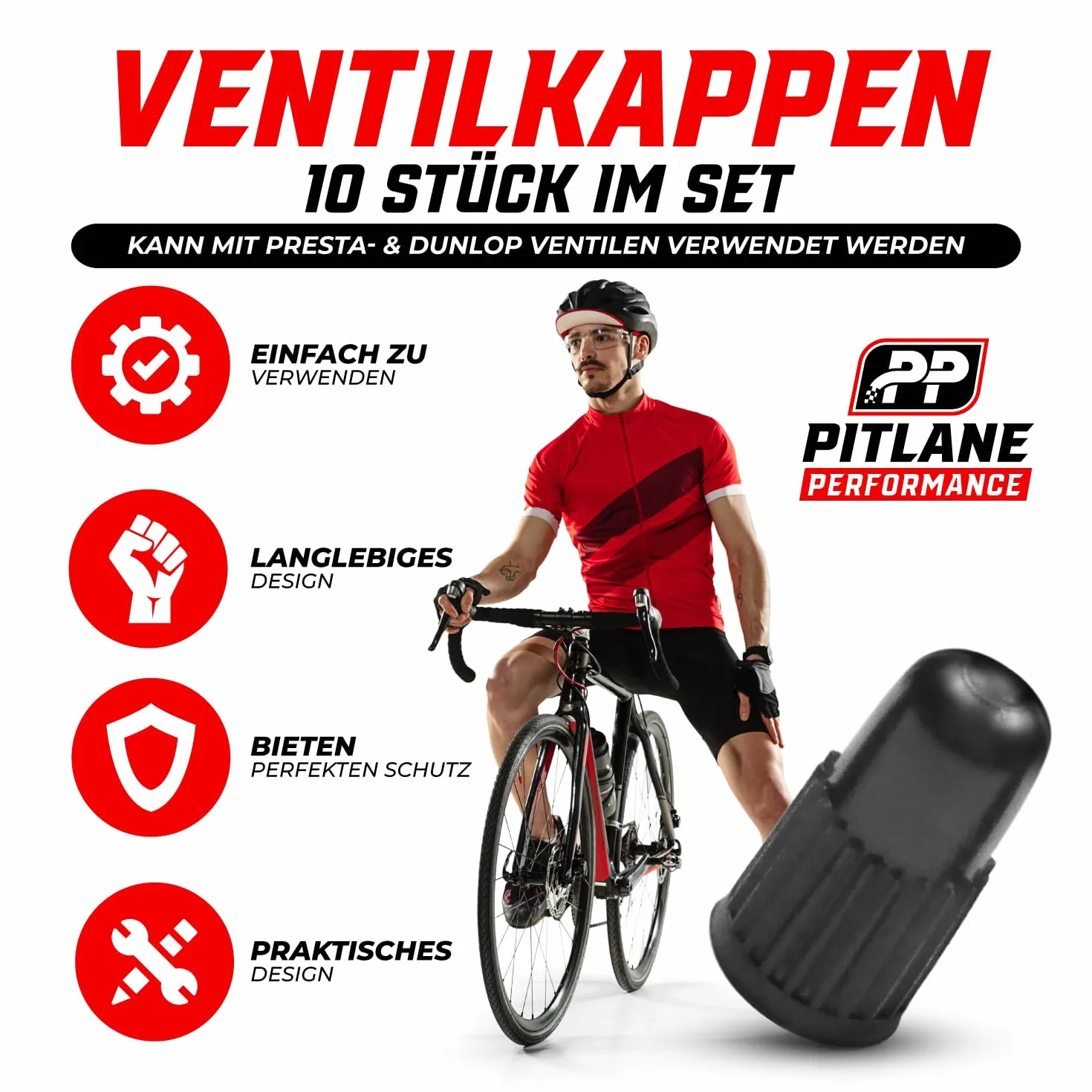 Zaślepki wentyla Presta Zestaw 10 szt. Nakrętki na wentyle rowerowe; Ochrona wentyli Zaślepki wentyla e‑bike