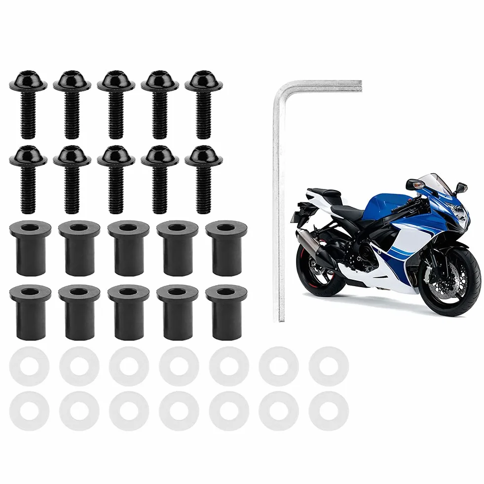 Śruby z bąbelkami motocyklowymi, śruby z bąbelkami motocyklowymi, nakrętki śrubowe, 10 sztuk śruby do przedniej szyby motocykla podkładki uniwersalny zestaw montażowy owiewki motocykla czarny