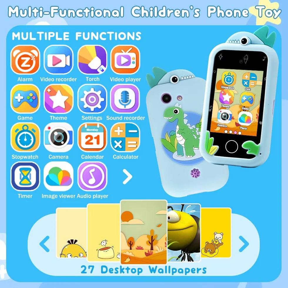 Smartfon zabawka dla dzieci, podwójny aparat z przodu i z tyłu, audiobooki, bajki, wiedza, nauka, gry mobilne, edukacyjne zabawki elektroniczne, z kartą 16 GB