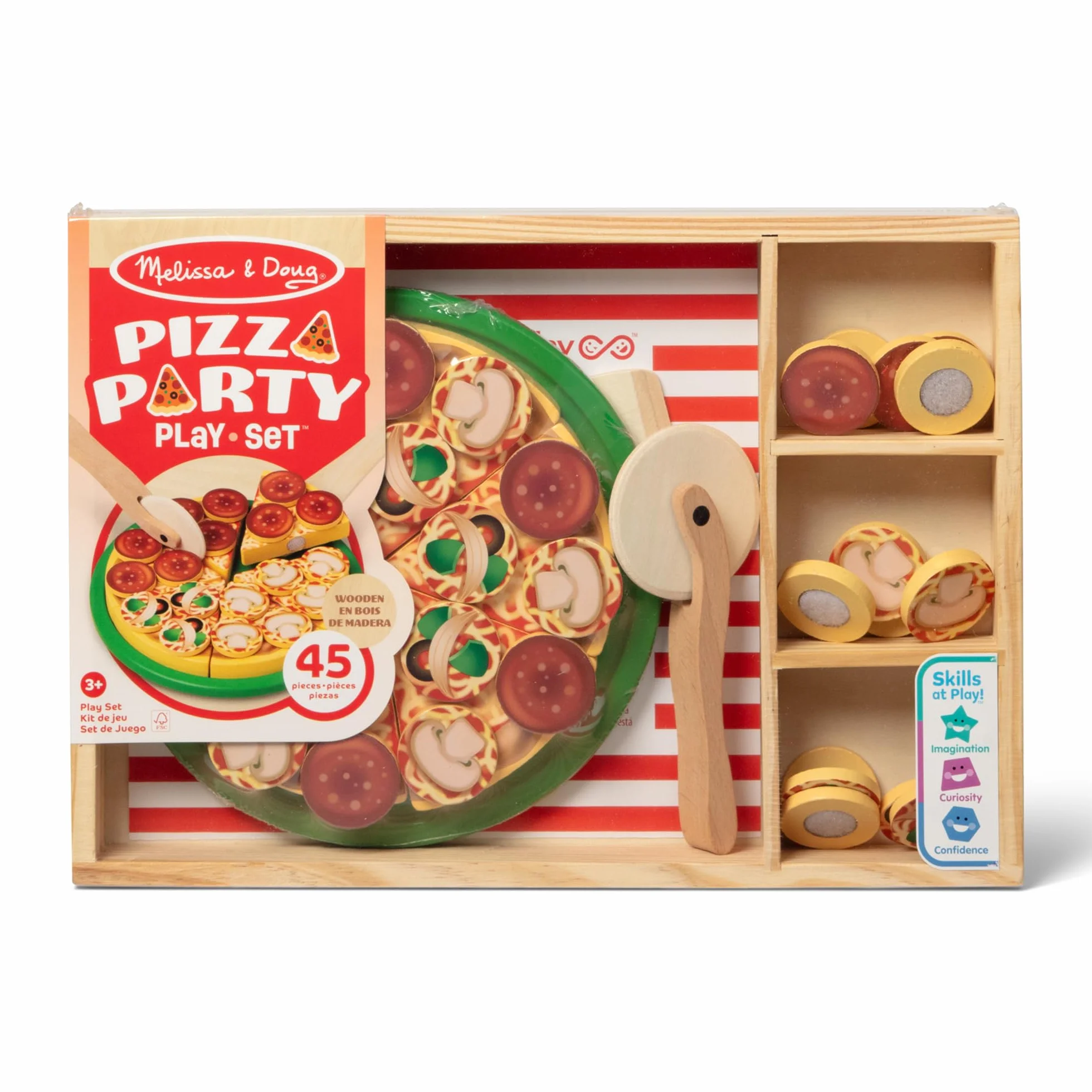 Melissa & Doug Drewniana Pizza | Zabawka dla dzieci | Zabawa w udawanie | Drewniane jedzenie do zabawy |Zabawy Montessori | Prezent dla dzieci w wieku 3 4 5 lat | Dla chłopca lub dziewczynki