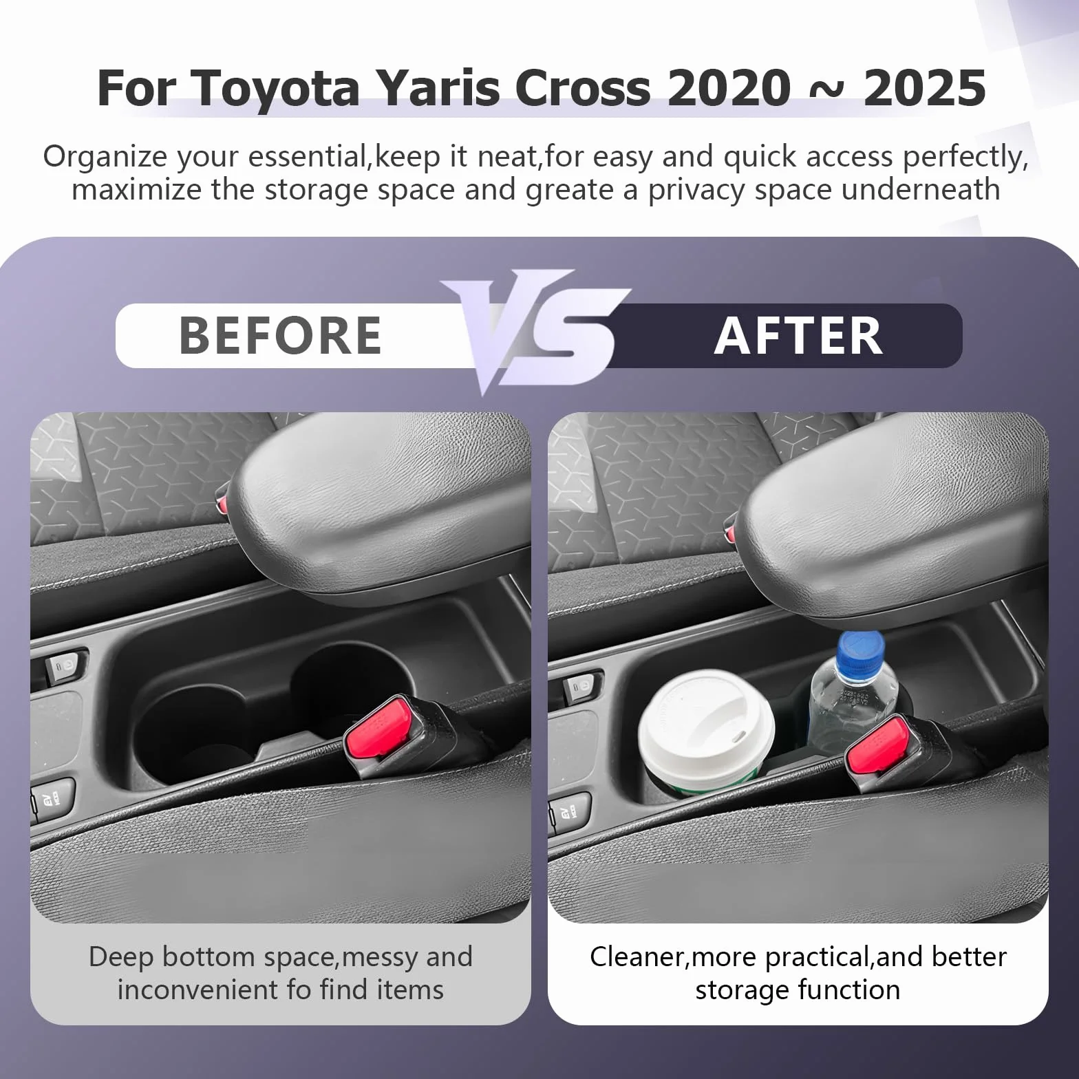 LUWU Kompatybilny z Toyota Yaris Yaris Cross 2020-2025 uchwyt na napoje samochodowy antypoślizgowe akcesoria