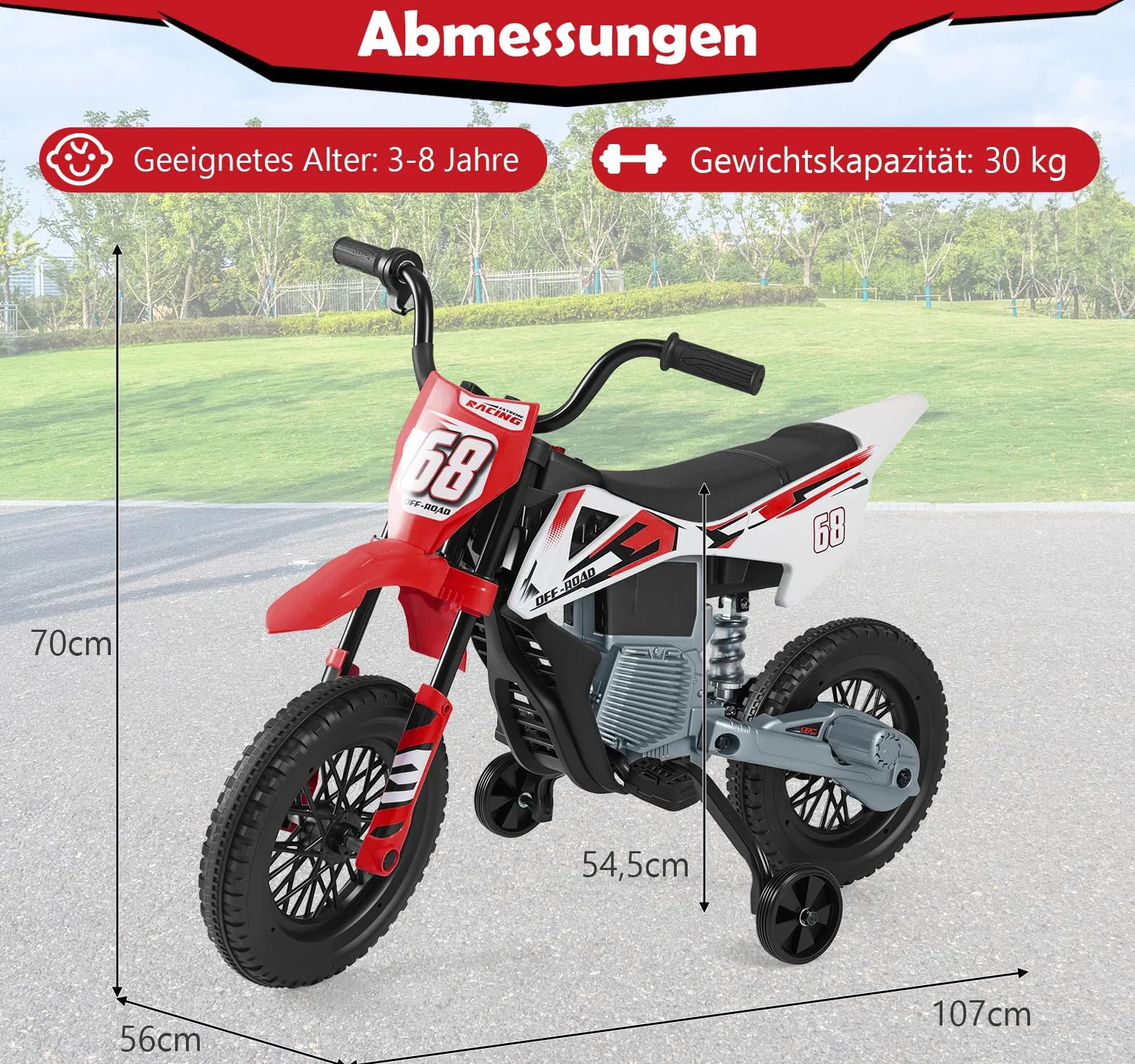 GOPLUS Motocykl dziecięcy 12 V, elektryczny motocykl dziecięcy z 2 kółkami podporowymi, zdejmowany, elektryczny z pedałami nożnymi, muzyka i amortyzacja, motocykl Eletro 3-5 km/h, dla dzieci 3-8 lat