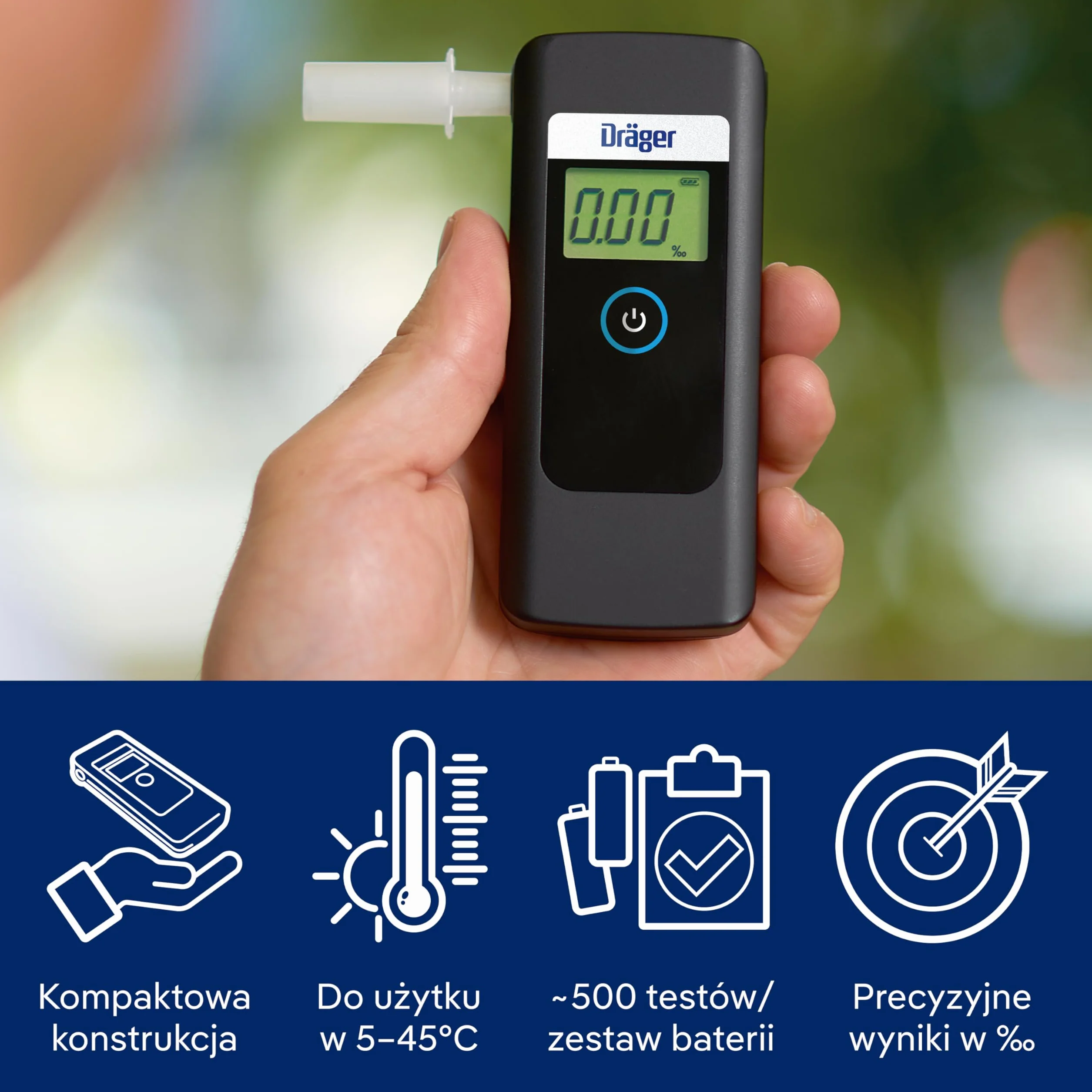 Dräger Alcotest 1000 alkomat z 6 wymiennymi ustnikami i torbą do przechowywania