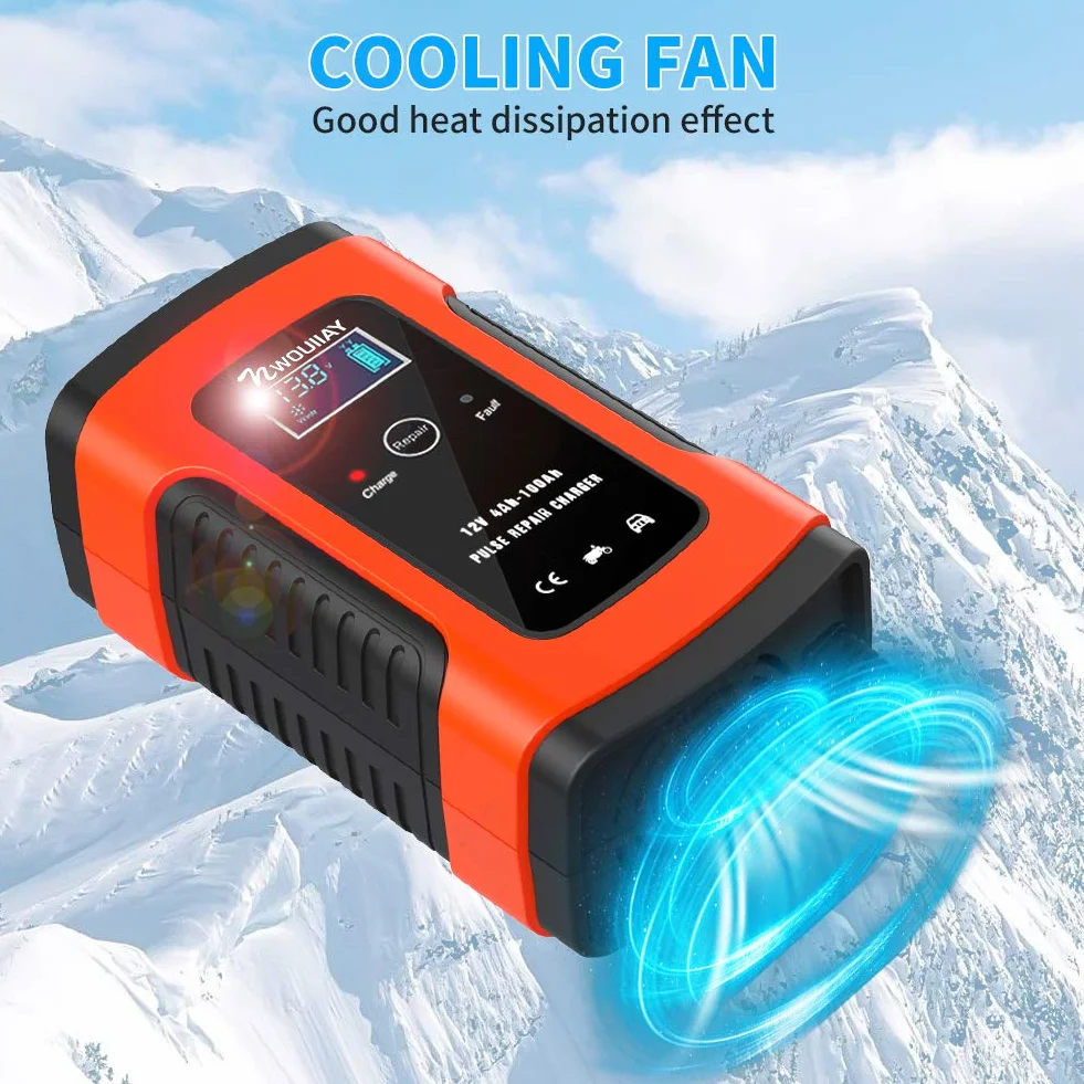 Ładowarka samochodowa 6 A/12 V, inteligentna ładowarka z ekranem LCD, akumulator samochodowy i ładowarka do akumulatora motocyklowego