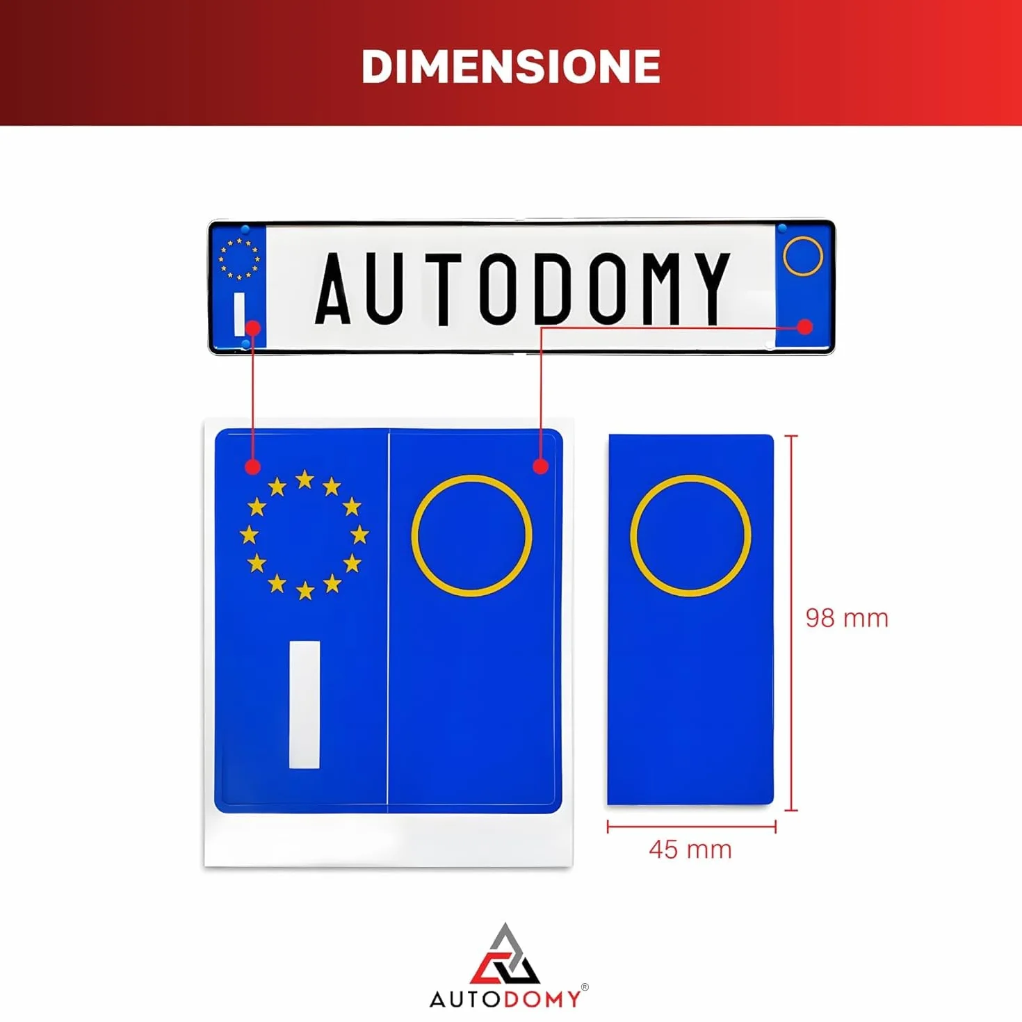 Naklejki na tablicę rejestracyjną odblaskowe 4-częściowy zestaw 45 x 98 mm Włochy