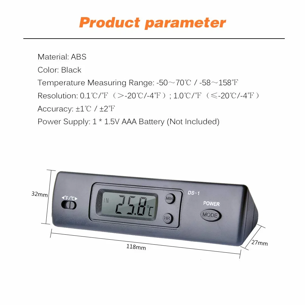 Irfora Mini termometr elektroniczny cyfrowy termometr samochodowy do użytku wewnątrz i na zewnątrz, wielofunkcyjny termometr z sondą