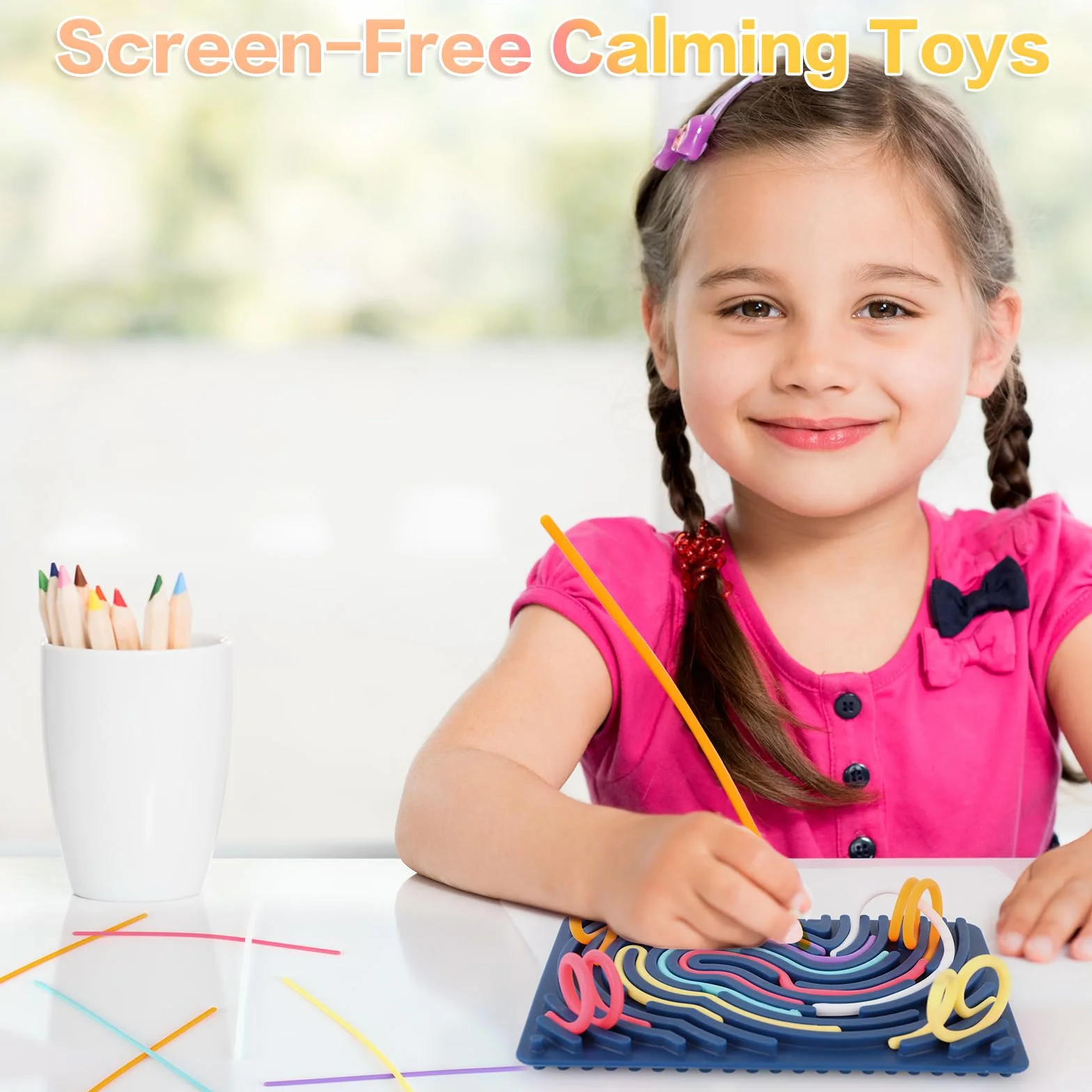 ddLUCK Sensoryczne Zabawki Activity Board, Silikonowe Sensoryczne Zabawki Fidget Do Autyzmu, Stres, ADHD, Gry Na Lęk Dla Dzieci Od 3 Roku Życia I Dorosłych, Z Torbą Podróżną I 20 Sznurami