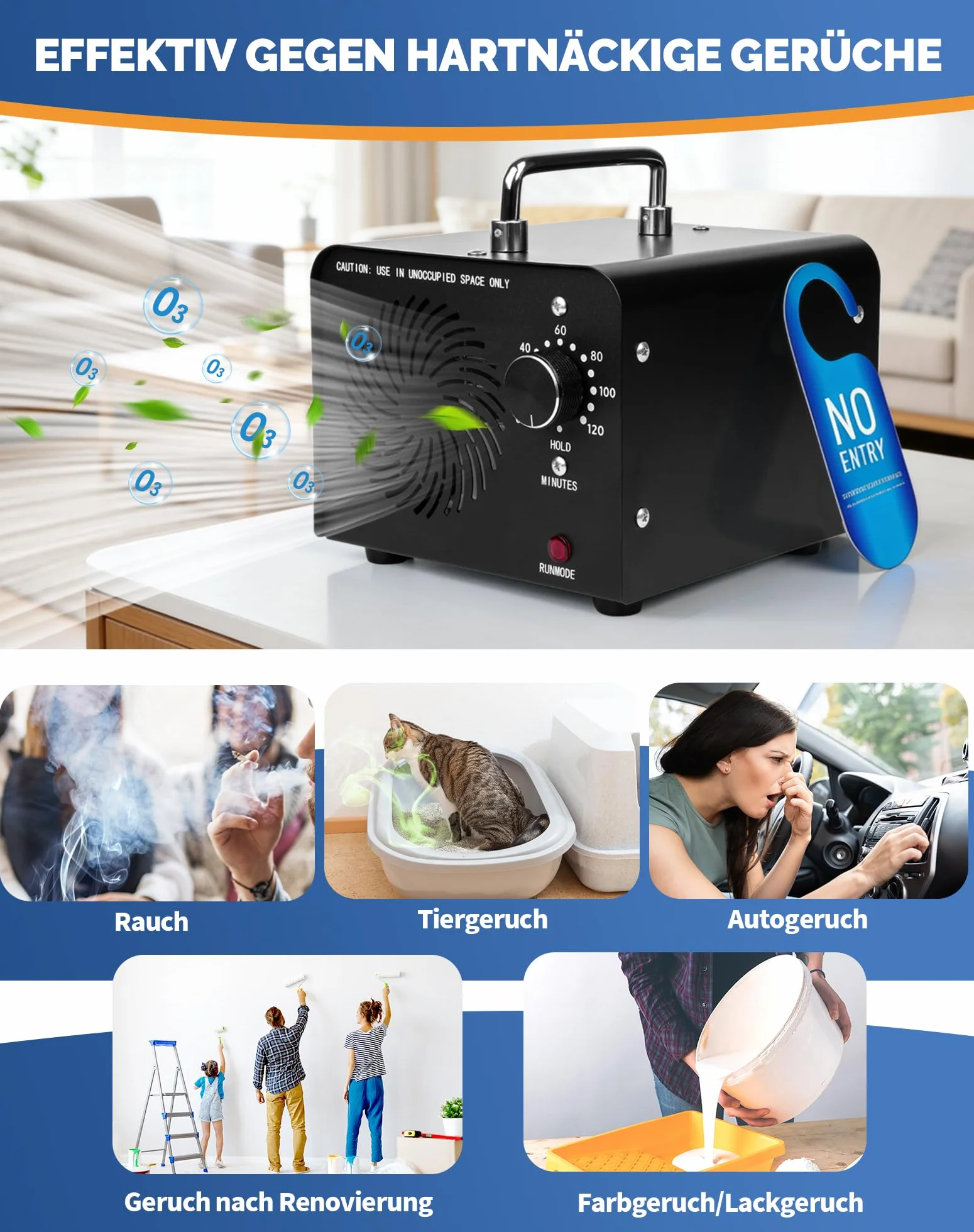 Ozonator 60000 mg/h O3 oczyszczacz powietrza neutralizator zapachów do 400 m² timer 120 min przemysłowy
