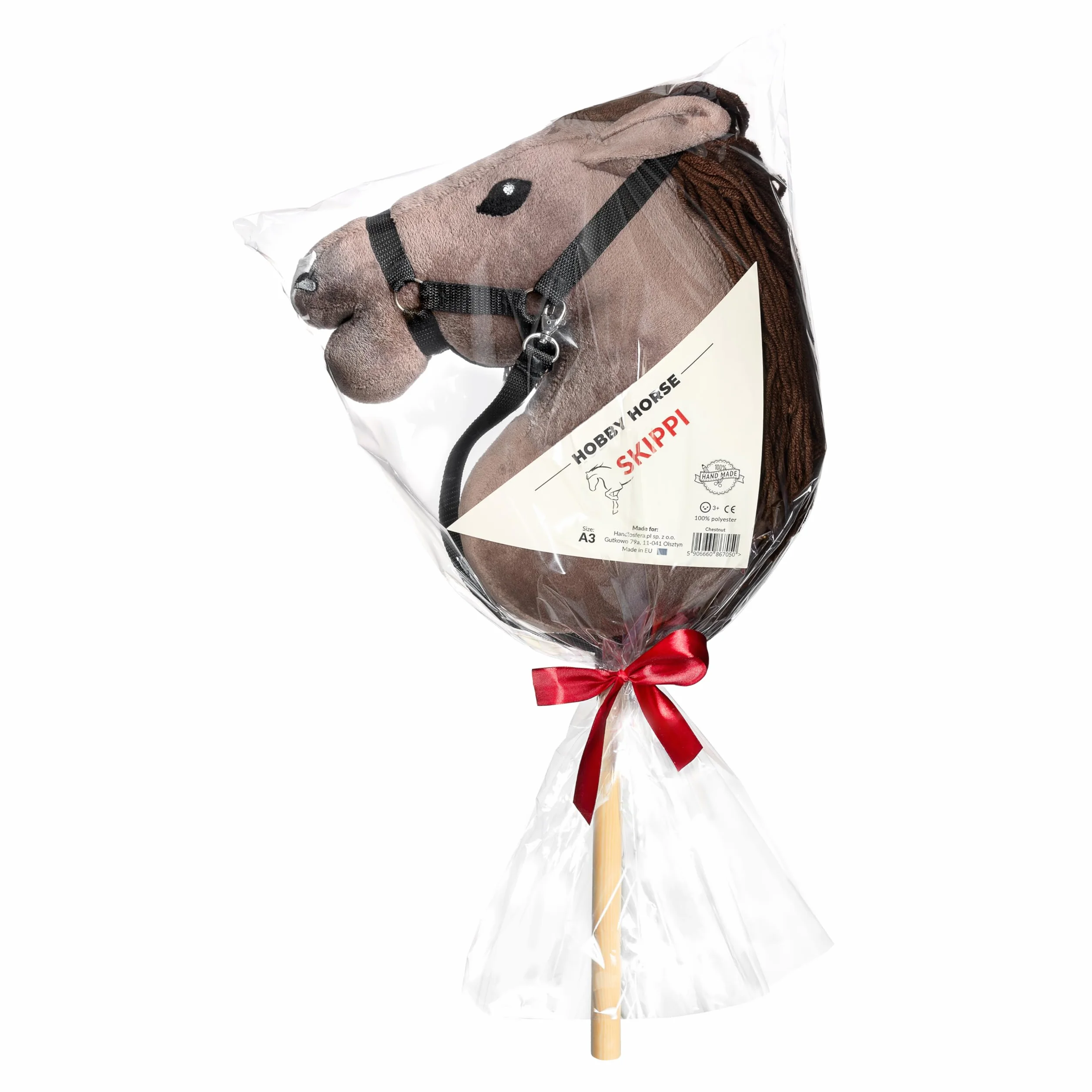 SKIPPI Hobby Horse Kasztanowaty, Brązowy Koń na Kiju, Kantar i Wodze w Zestawie, Duży A3 Konik na Patyku, Prezent dla Dziewczynki, dla Dziecka