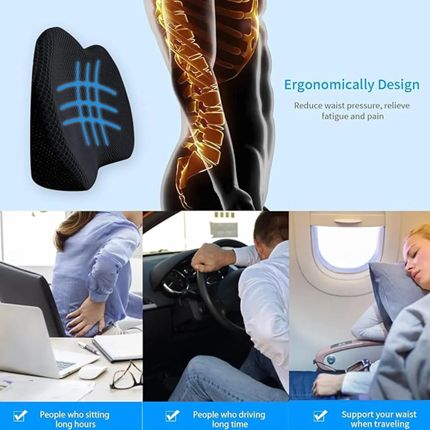 Podwyżka samochodowa dla dorosłych, poduszka samochodowa dla kierowcy, ergonomiczna poduszka samochodowa, ortopedyczny fotel biurowy kierowcy (czarny), pomysł na prezent dla mężczyzny na Boże